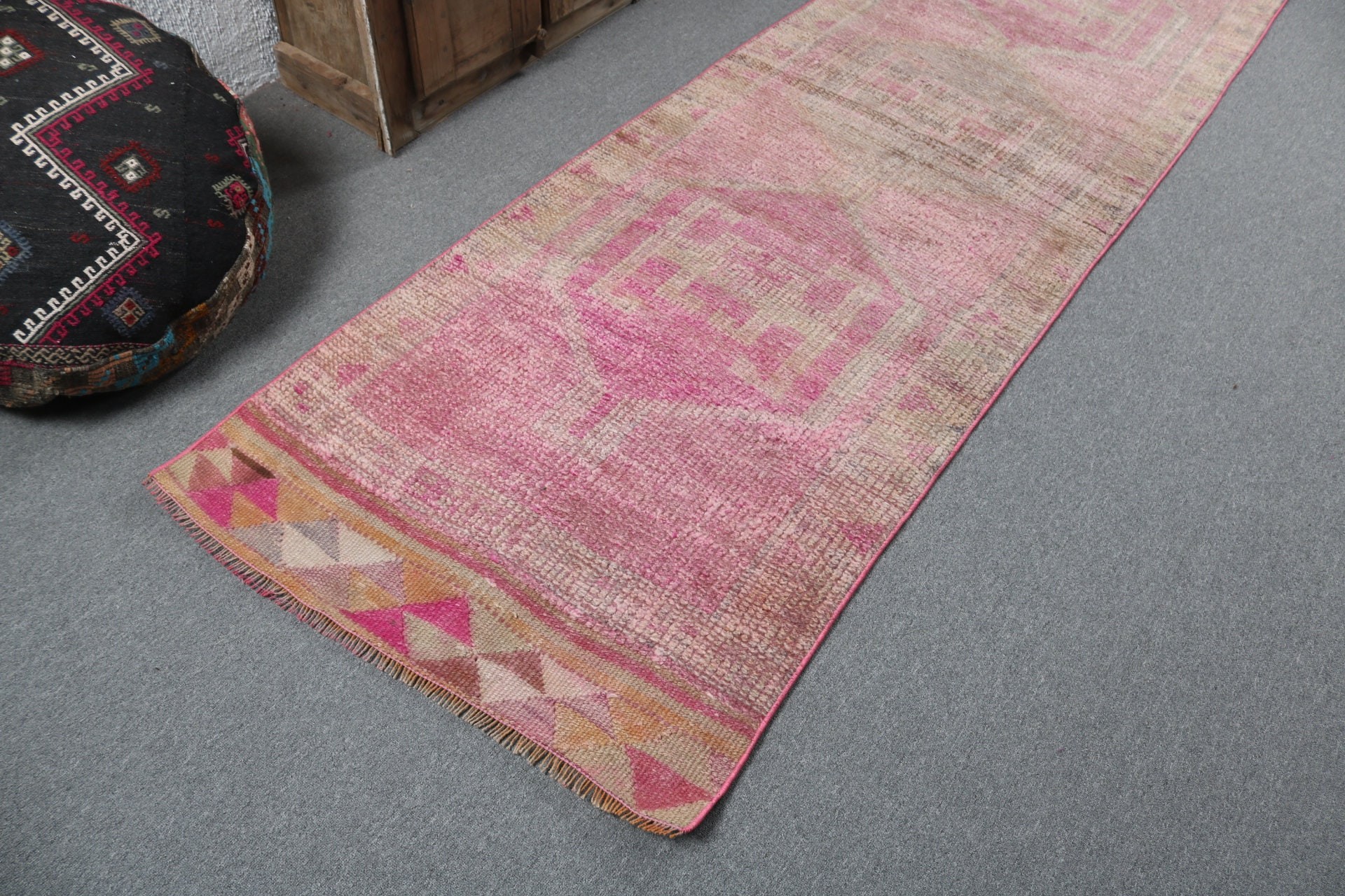 Turkish Rugs, Pink Antique Rugs, Modern Rugs, 3.1x10.1 ft Runner Rug, Beni Ourain Runner Rugs, Kitchen Rug, Stair Rug, Vintage Rug