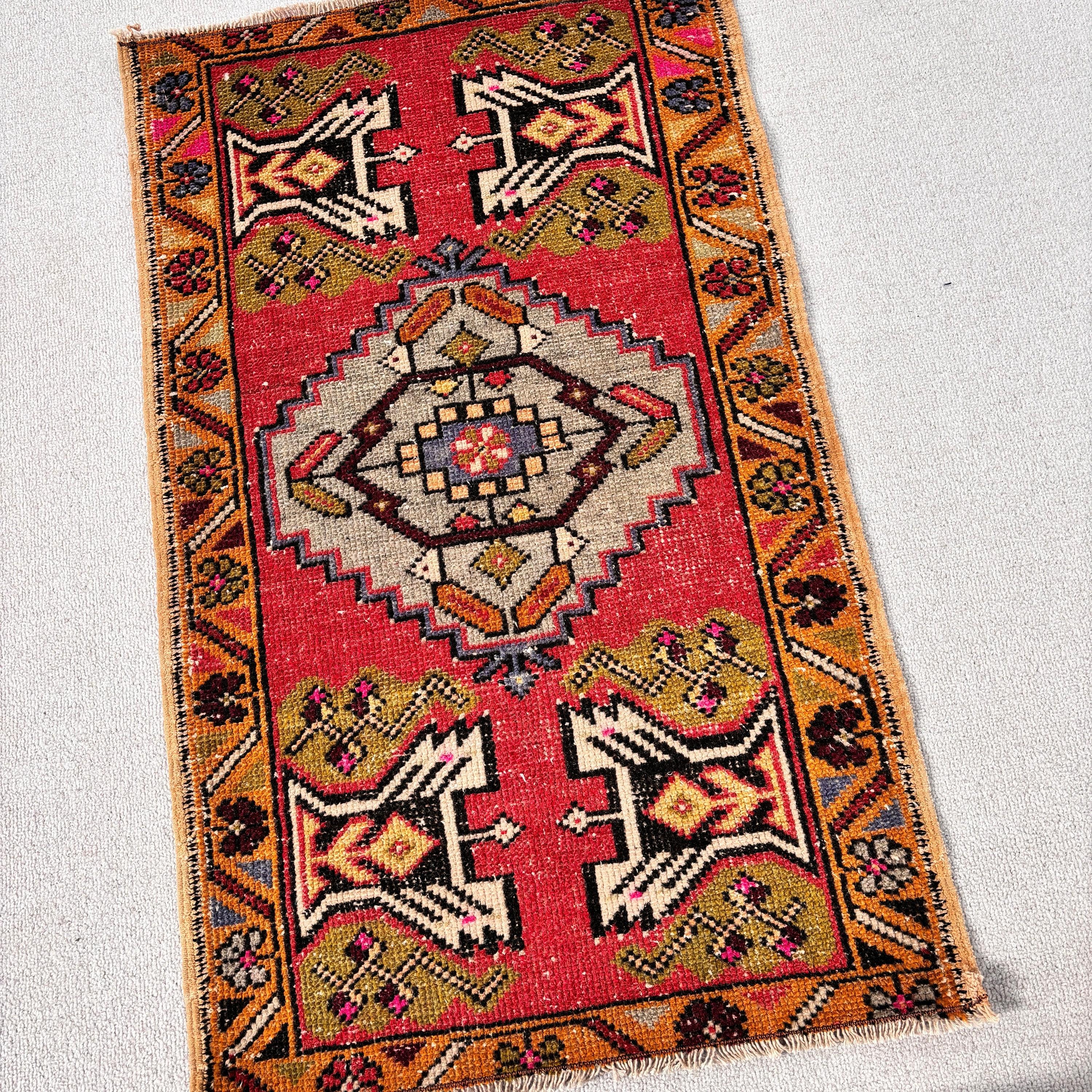 Home Decor Rugs, Cool Rugs, Rugs for Car Mat, Vintage Rug, 1.8x3 ft Small Rugs, Bath Rug, Turkish Rugs, Red Boho Rug, Wall Hanging Rug