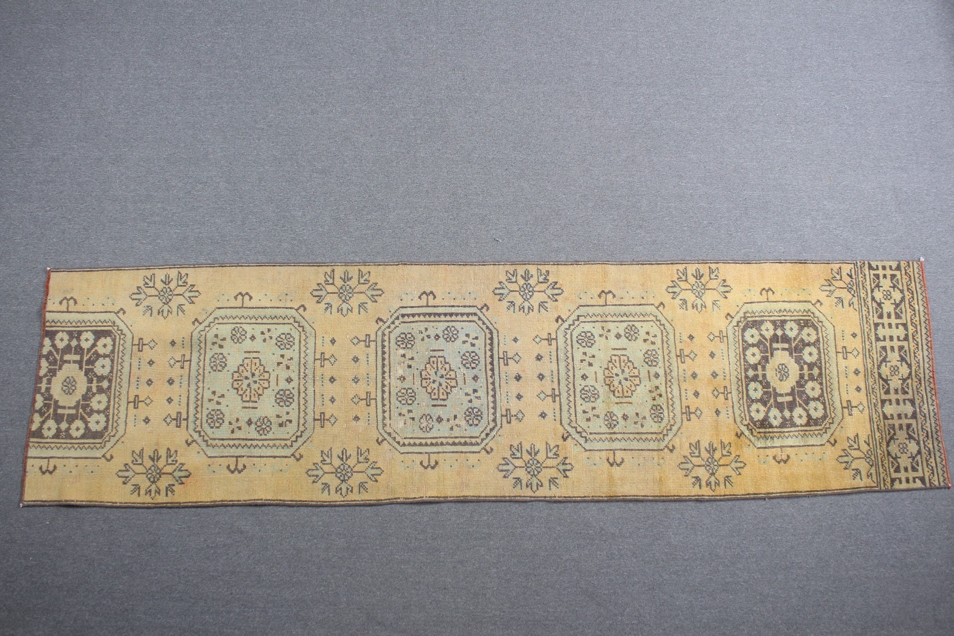 Vintage Halı, Sarı Oryantal Halılar, Mutfak Halıları, Türk Halısı, Koridor Halısı, 2.7x10.3 ft Yolluk Halısı, Koridor Halıları