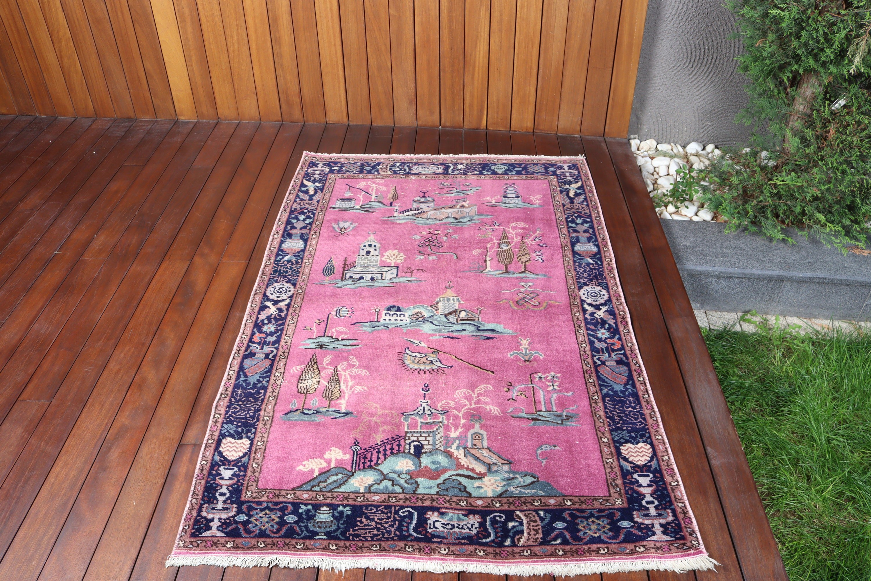 Fas Halıları, Ofis Halısı, Mutfak Halısı, Modern Halı, Boho Vurgulu Halı, Vintage Halılar, 3,5x5,5 ft Accent Halı, Türk Halısı, Pembe Anadolu Halıları