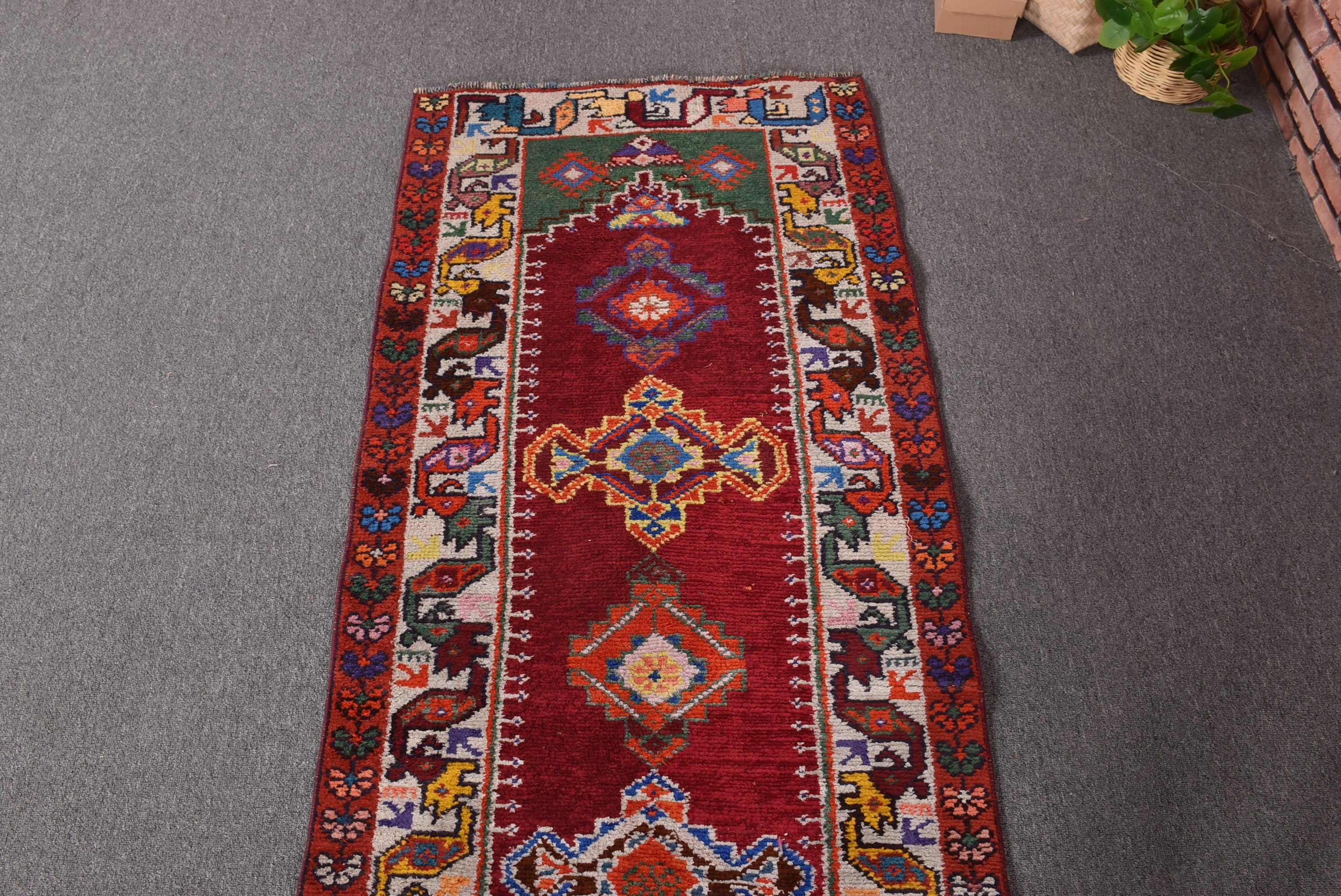 Yün Halılar, Türk Halıları, Kırmızı Oushak Halısı, Mutfak Halıları, Dış Mekan Halısı, 2,6x10,7 ft Runner Halısı, Vintage Halı, Uzun Koşucu Halıları, Fas Halısı