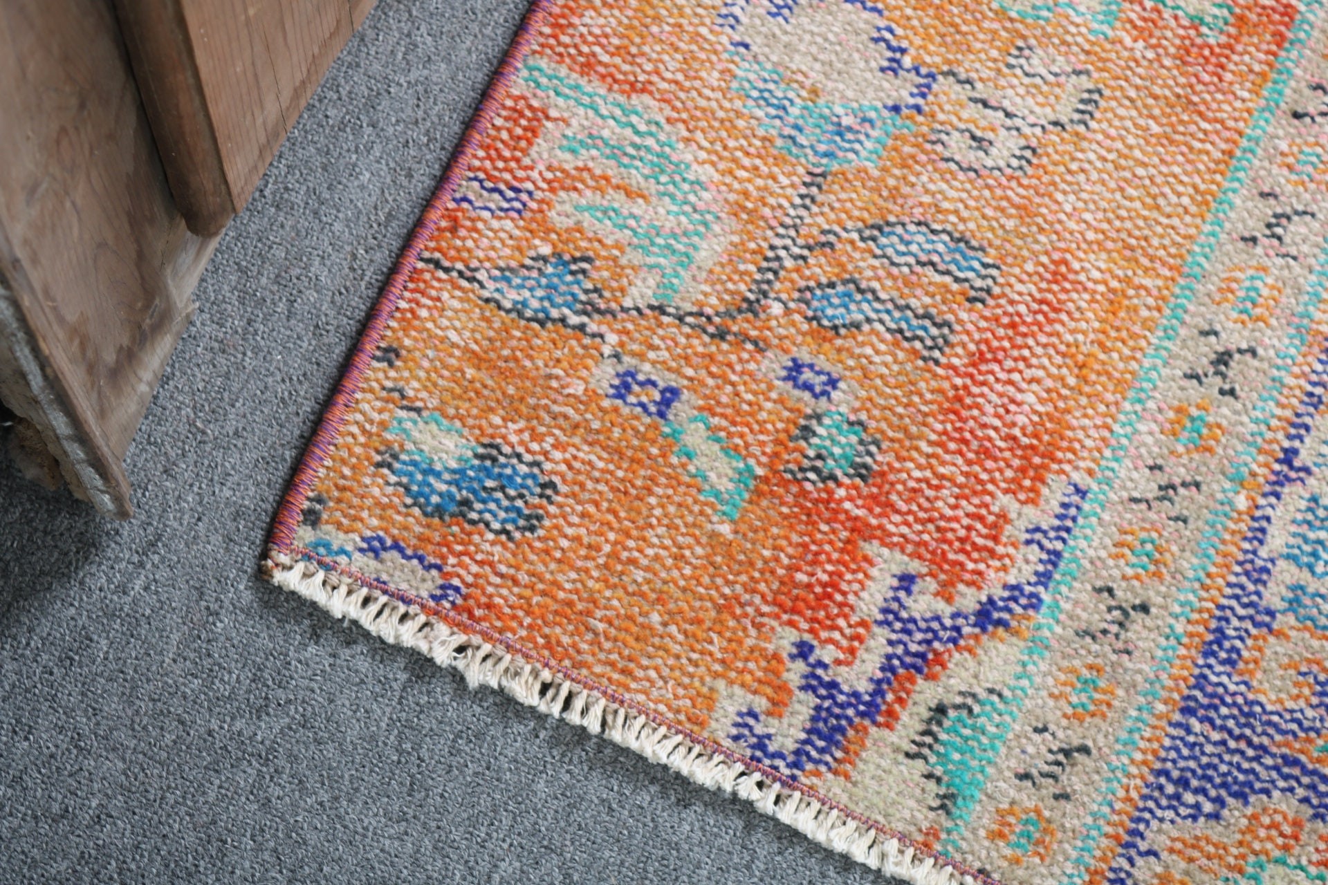 Boho Rugs, Vintage Rugs, Orange Cool Rugs, Small Area Rugs, 1.5x2.8 ft Small Rug, Oushak Rugs, Turkish Rug, Bedroom Rug, Handmade Rug