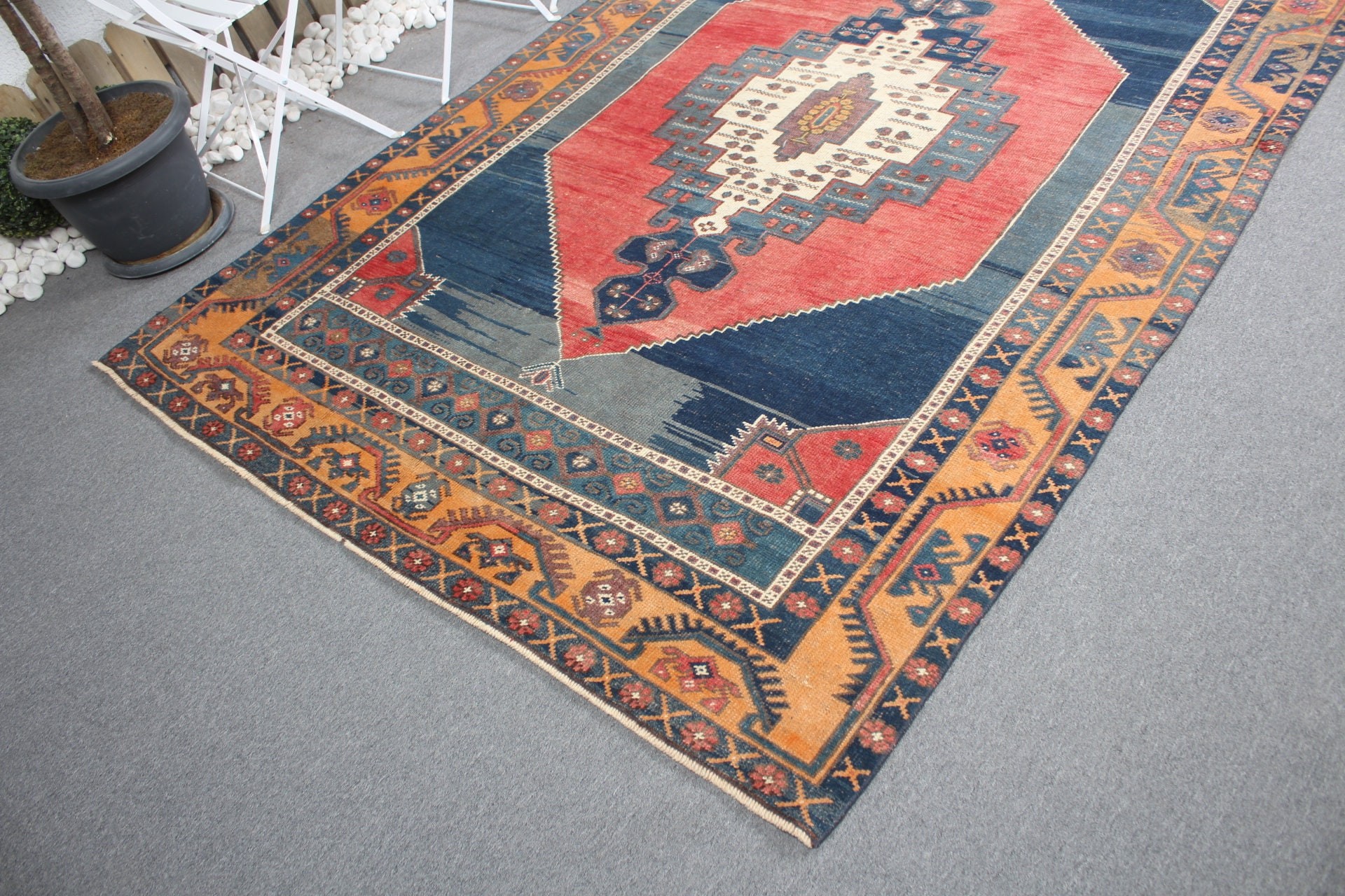 Vintage Rug, Organic Rug, Turkish Rugs, Salon Rugs, Blue Antique Rug, Bedroom Rugs, 5.9x8.5 ft Large Rug, Oriental Rug