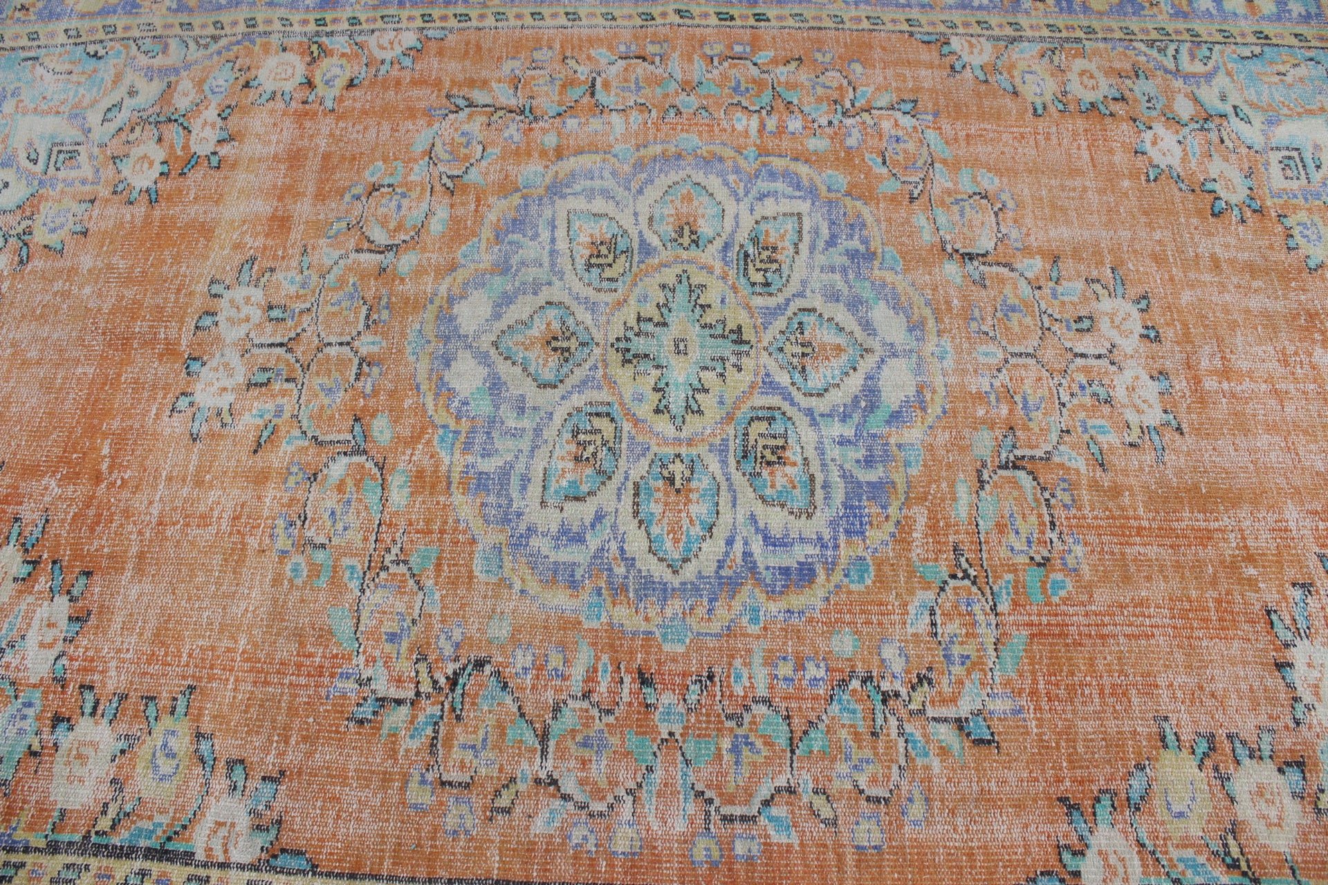 5.5x8.4 ft Büyük Halı, Vintage Halı, Yemek Odası Halısı, Türk Halısı, Fas Halısı, Turuncu Havalı Halılar, Havalı Halılar, Yatak Odası Halıları, Salon Halısı