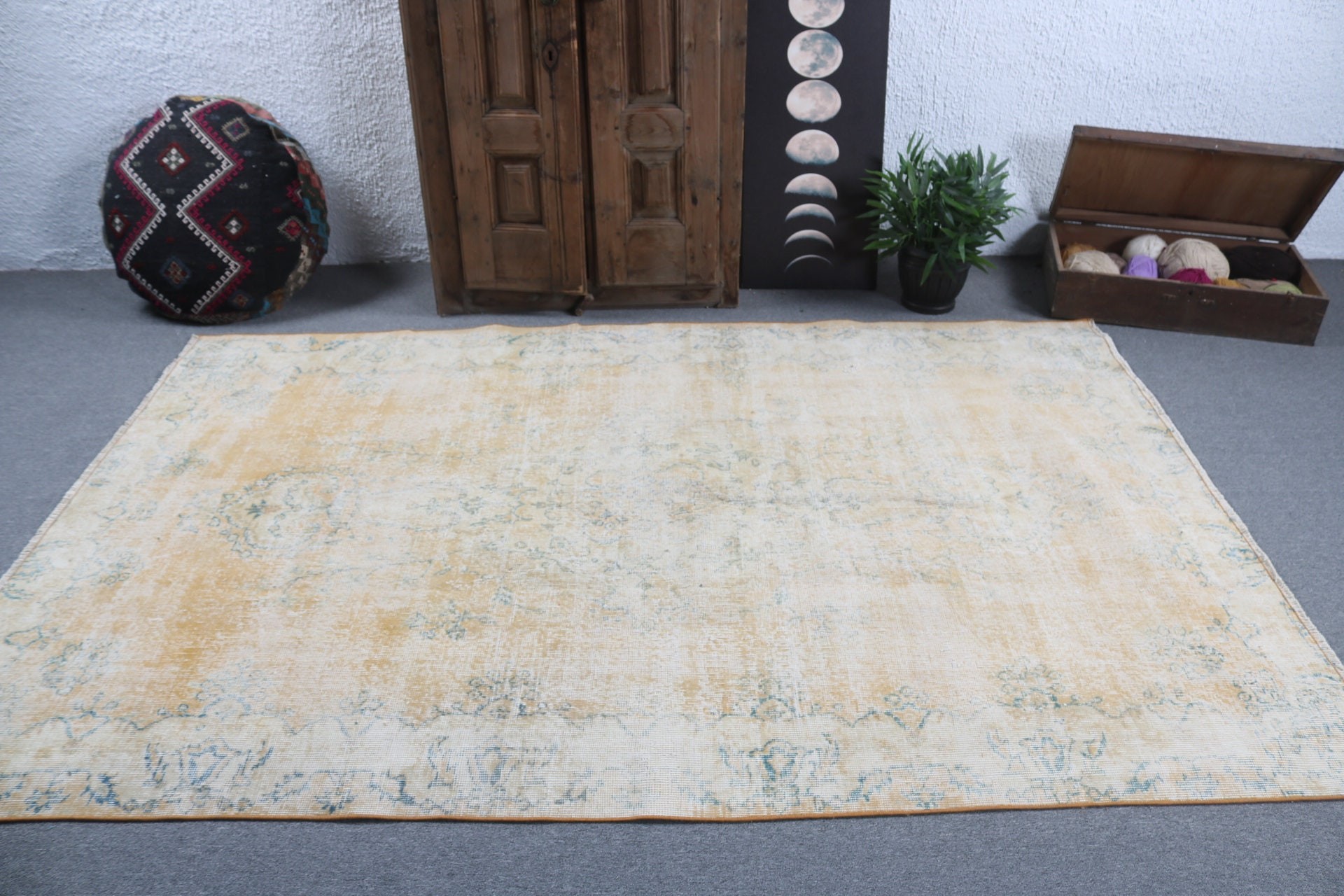 Türk Halıları, Büyük Boho Halısı, Turuncu Ev Dekorasyonu Halıları, Oturma Odası Halısı, 5.5x8.3 ft Büyük Halı, Harika Halılar, Vintage Halı, Anadolu Halısı