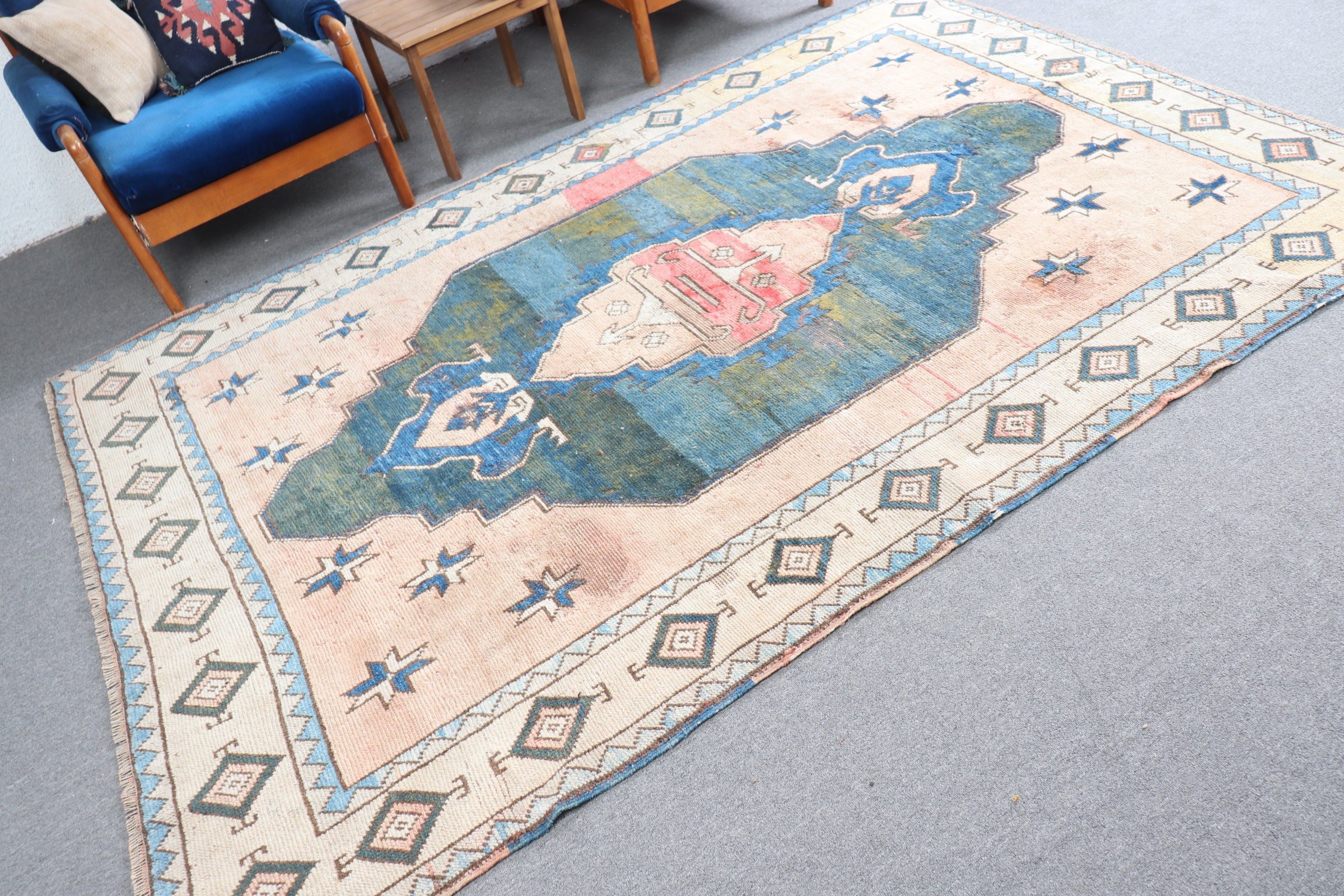 Living Room Rug, Vintage Rug, Turkish Rug, Salon Rugs, Orange Cool Rugs, 5.9x8.6 ft Large Rug, Moroccan Rugs, Custom Rug