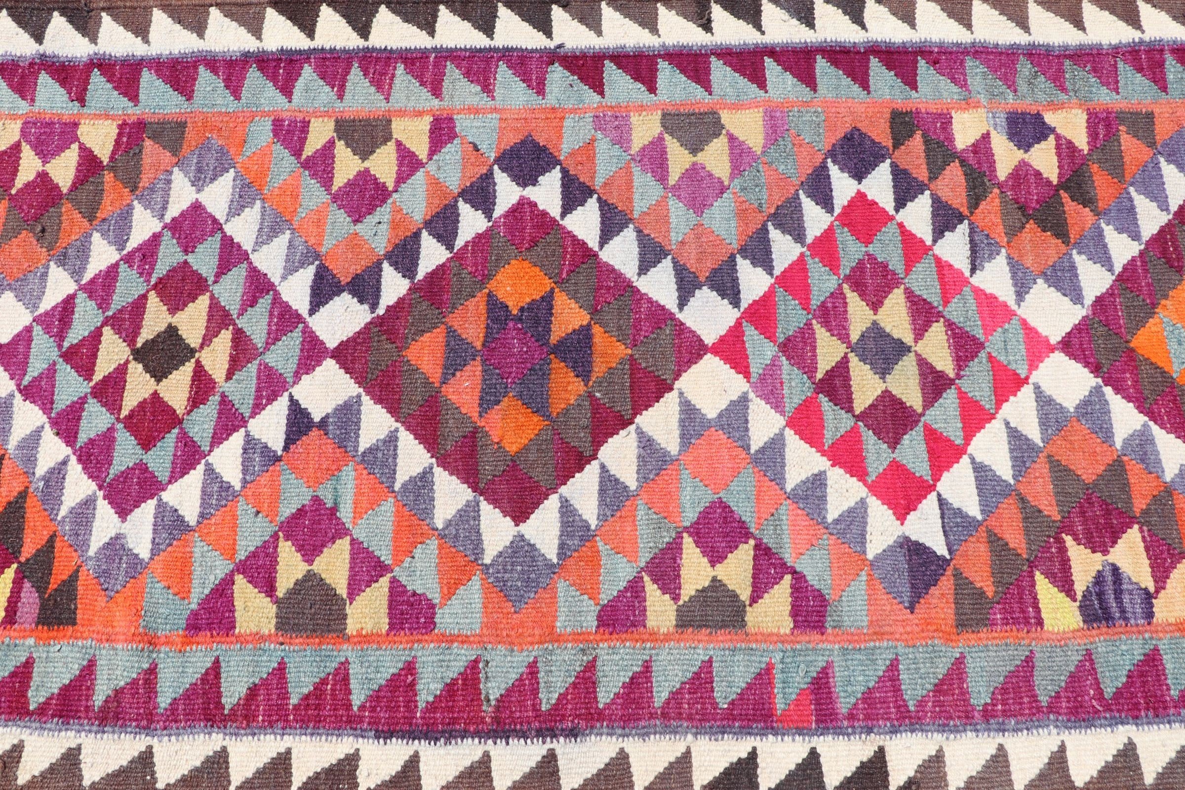 Pink  3.2x11.9 ft Runner Rugs, Kilim, Oushak Rug, Turkish Rug, Vintage Rug, Kitchen Rugs, Hallway Rug, Floor Rugs, Aztec Rug