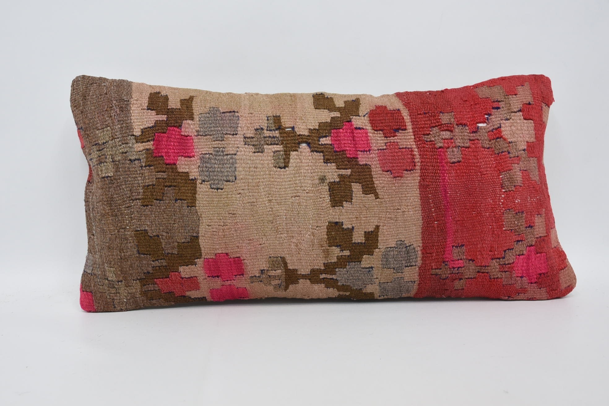 Turkish Rugs Cushion, Vintage Kilim Throw Pillow, Throw Kilim Pillow, 12"x24" Beige Cushion Case, Kilim Pillow Cover