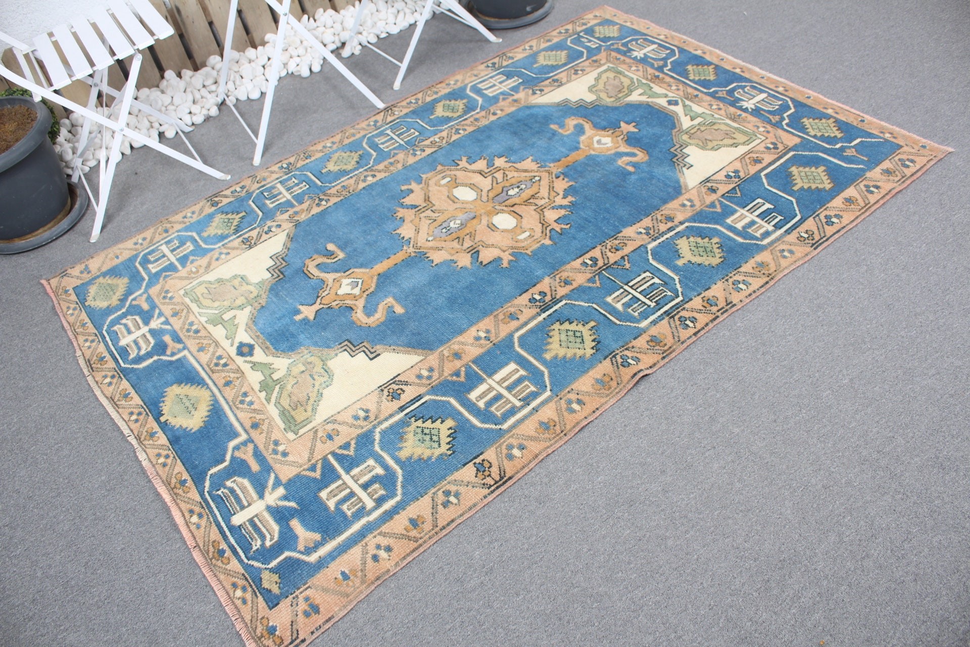 Bedroom Rugs, Cool Rugs, Designer Rugs, Turkish Rug, Vintage Rugs, 4.4x6.6 ft Area Rug, Blue Wool Rug, Rugs for Floor