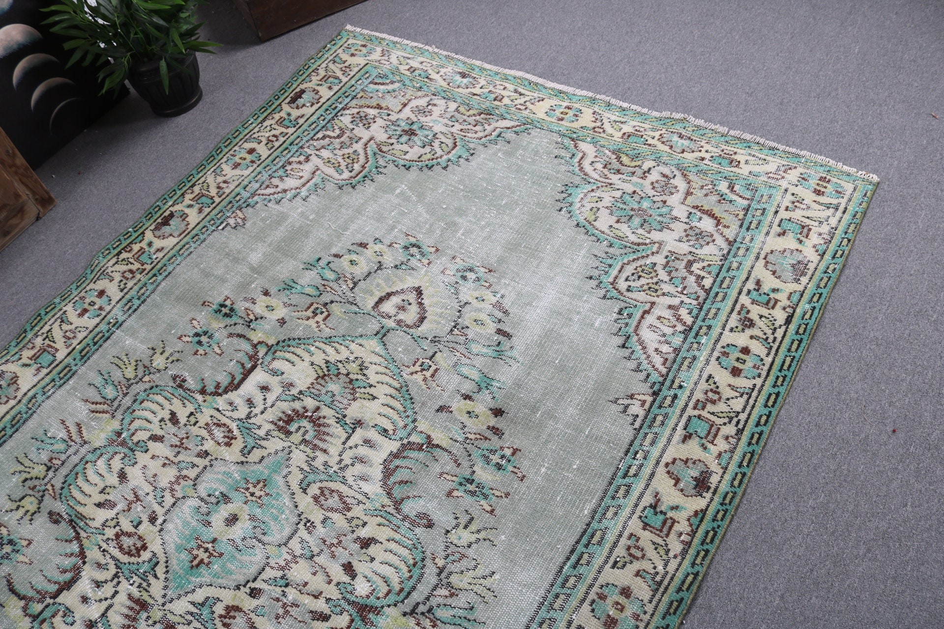 Yeşil Antika Halılar, Modern Halılar, Yatak Odası Halıları, Büyük Boho Halıları, 5.1x8.9 ft Büyük Halılar, Türk Halısı, Vintage Halı, Salon Halısı, Türkiye Halıları