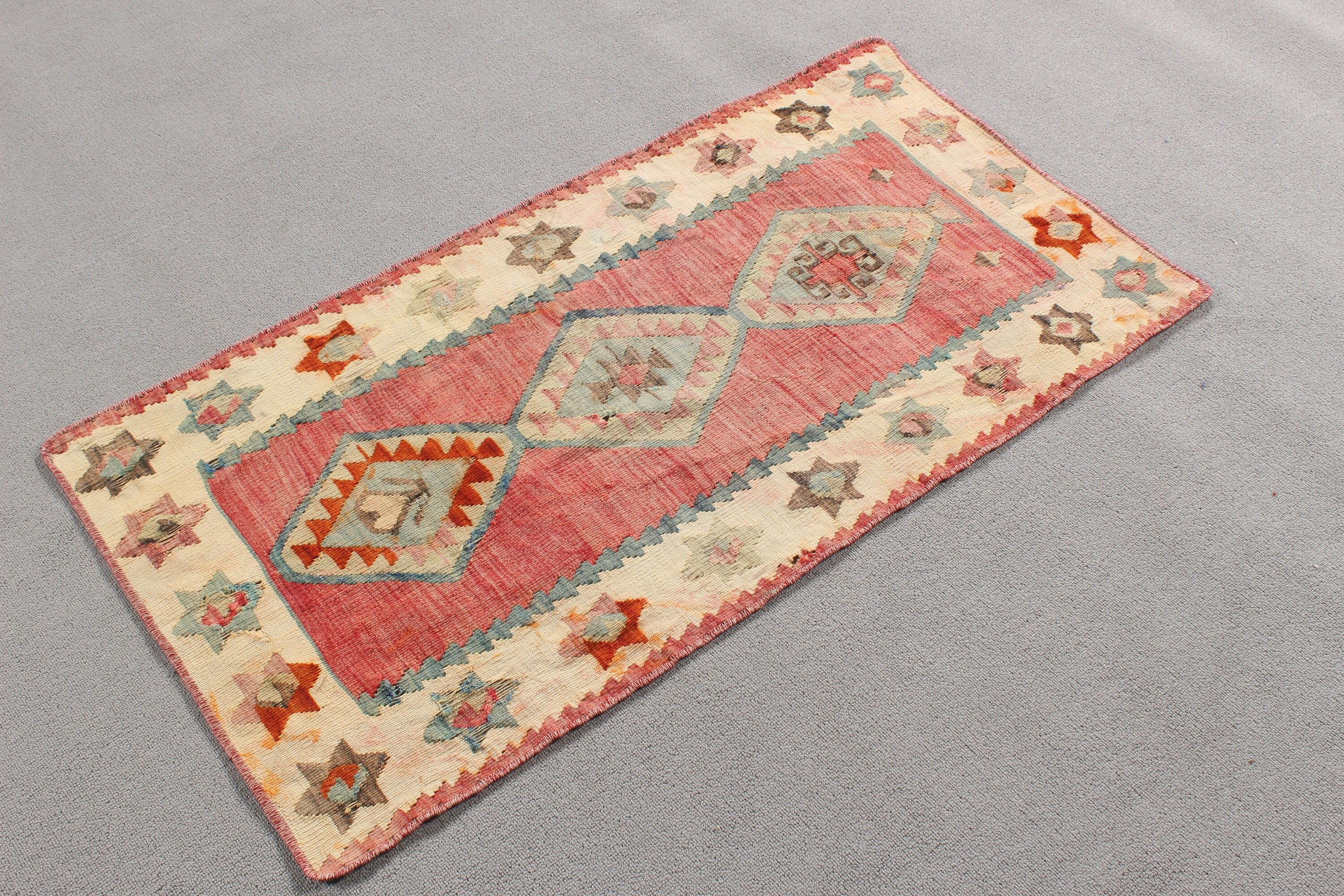 Mutfak Halıları, Bej 1.8x3.6 ft Küçük Halı, Vintage Halılar, Küçük Boho Halılar, Oryantal Halı, El Dokuma Halılar, Kilim, Türk Halıları