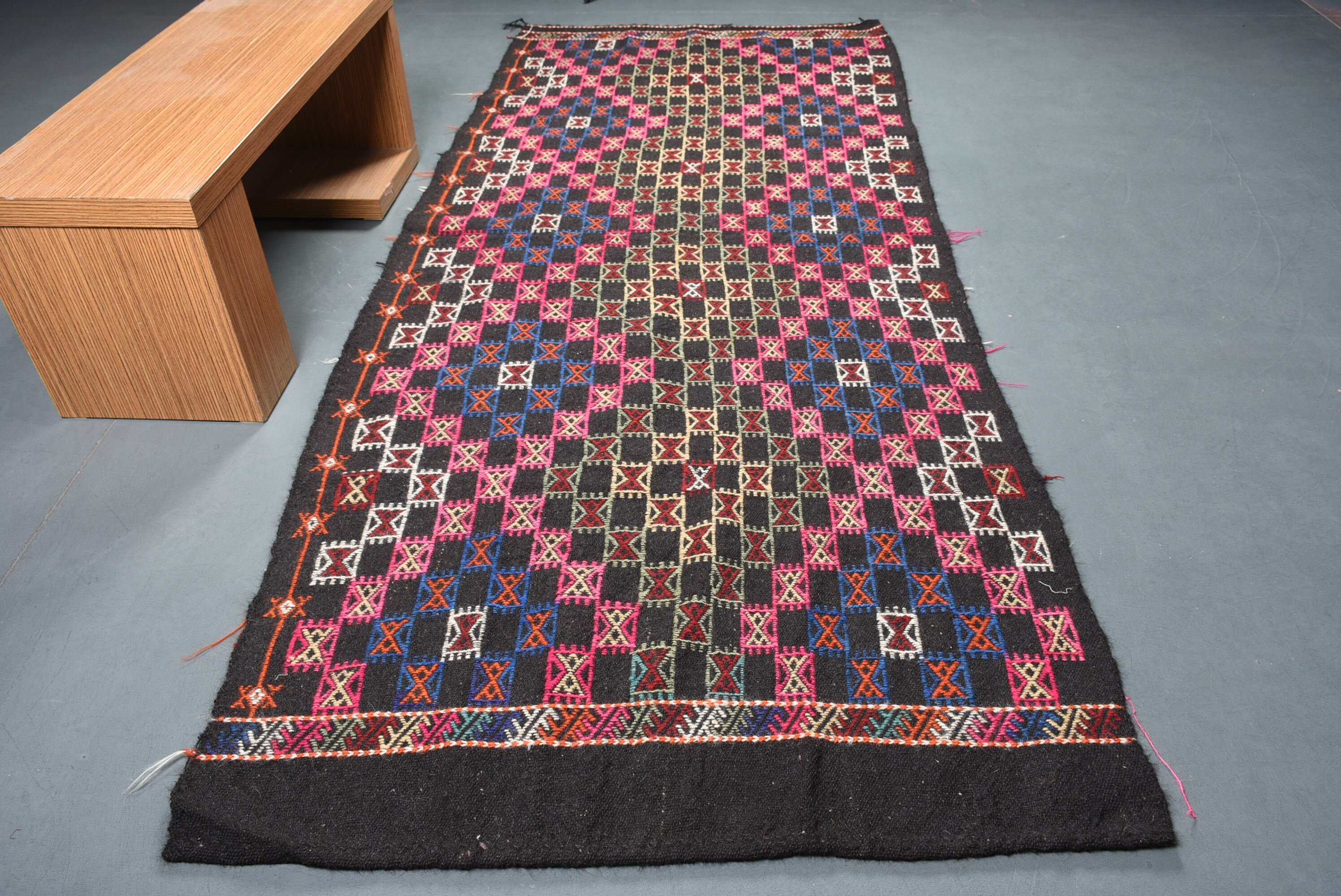 Living Room Rug, Vintage Rugs, Turkish Rug, Kilim, Black Cool Rug, Old Rug, Cool Rug, Dining Room Rug, 4.6x11.1 ft Large Rugs, Bedroom Rugs