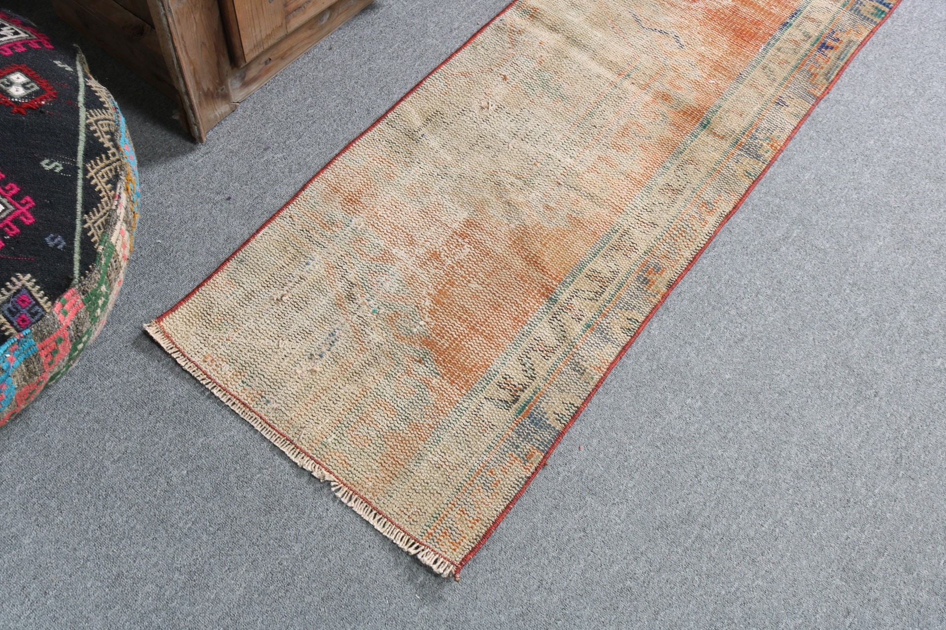 Turkish Rug, Beni Ourain Runner Rugs, Anatolian Rug, Kitchen Rugs, Orange Bedroom Rugs, Vintage Rug, 1.6x5.4 ft Runner Rug