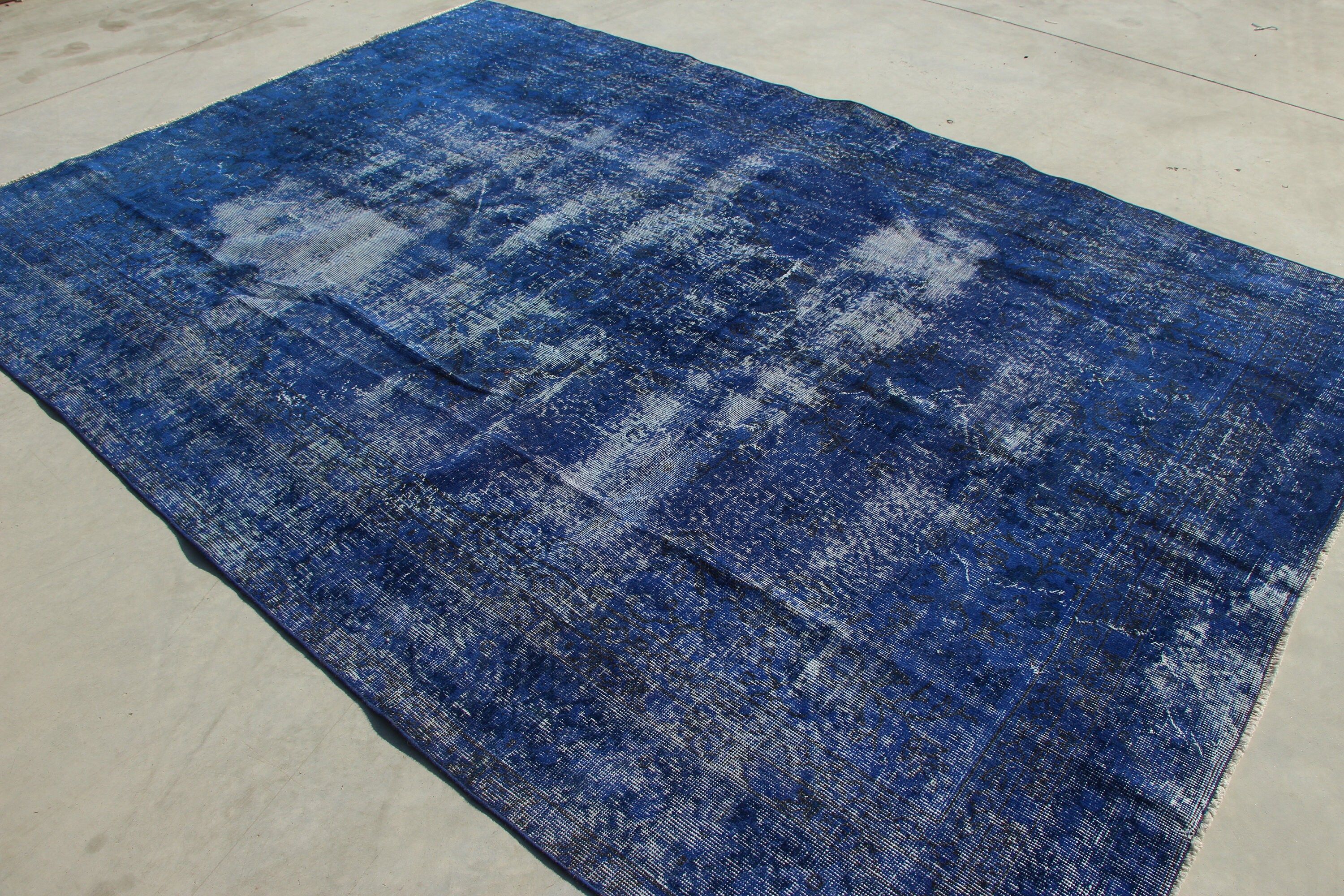 Turkish Rugs, Dining Room Rug, Rugs for Salon, 6.6x9.5 ft Large Rugs, Salon Rug, Vintage Rug, Antique Rug, Blue Moroccan Rug, Floor Rugs