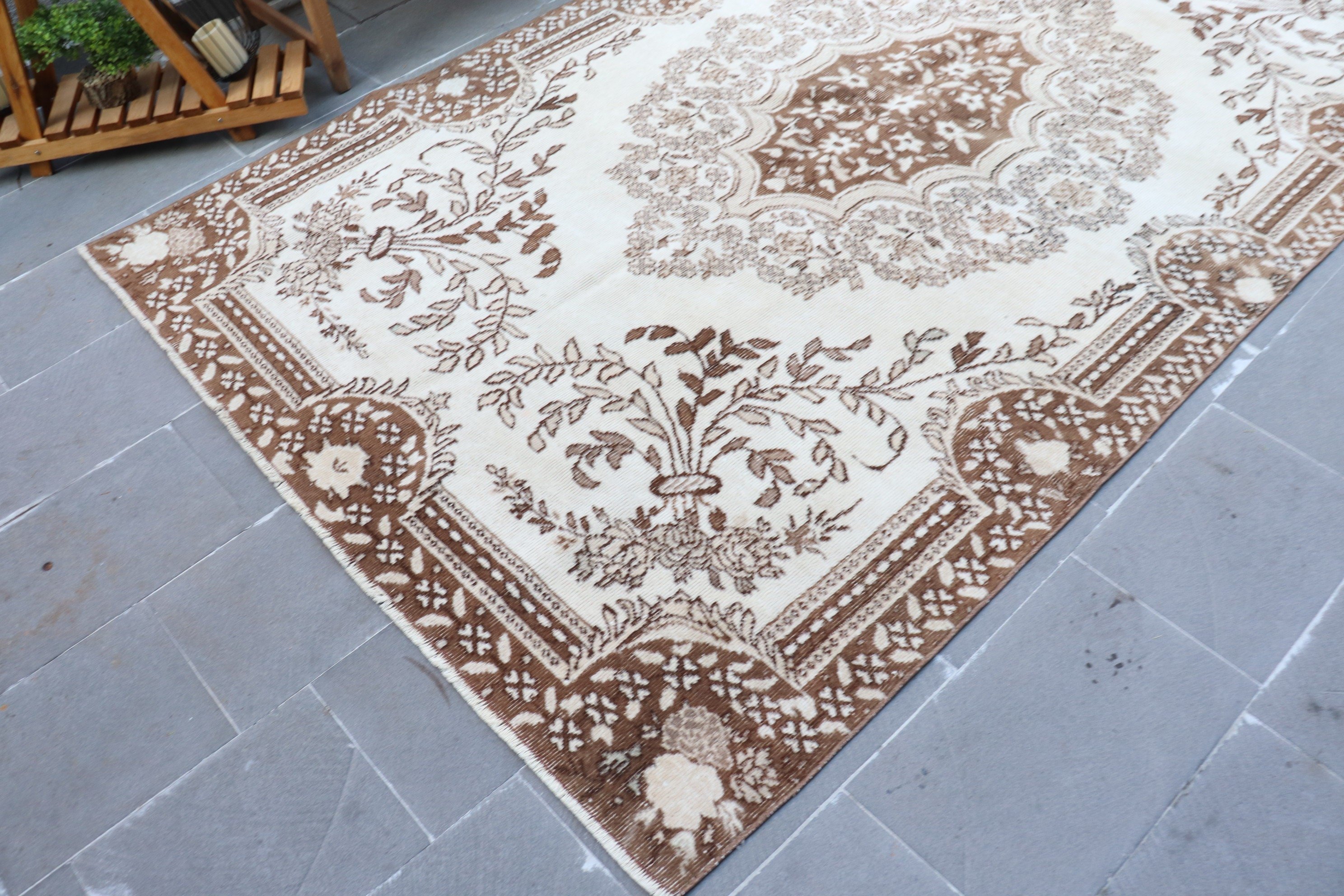 Living Room Rug, White  5.7x9.4 ft Large Rugs, Salon Rug, Abstract Rugs, Oushak Rug, Antique Rug, Vintage Rug, Turkish Rug