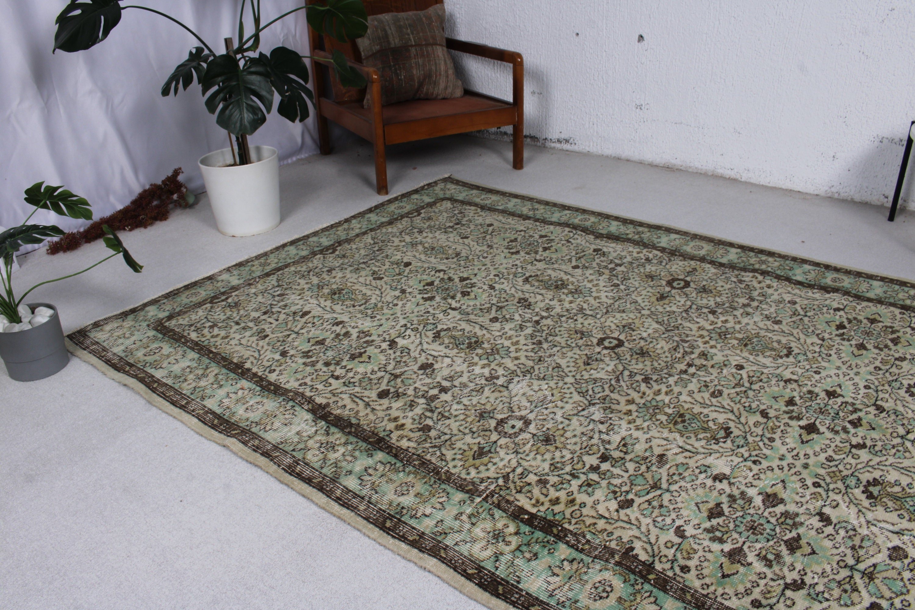 Türk Halıları, Bohem Halısı, Yatak Odası Halısı, 5.5x9.8 ft Büyük Halı, El Dokuma Halıları, Yeşil Oryantal Halı, Modern Halı, Büyük Boho Halıları, Vintage Halı