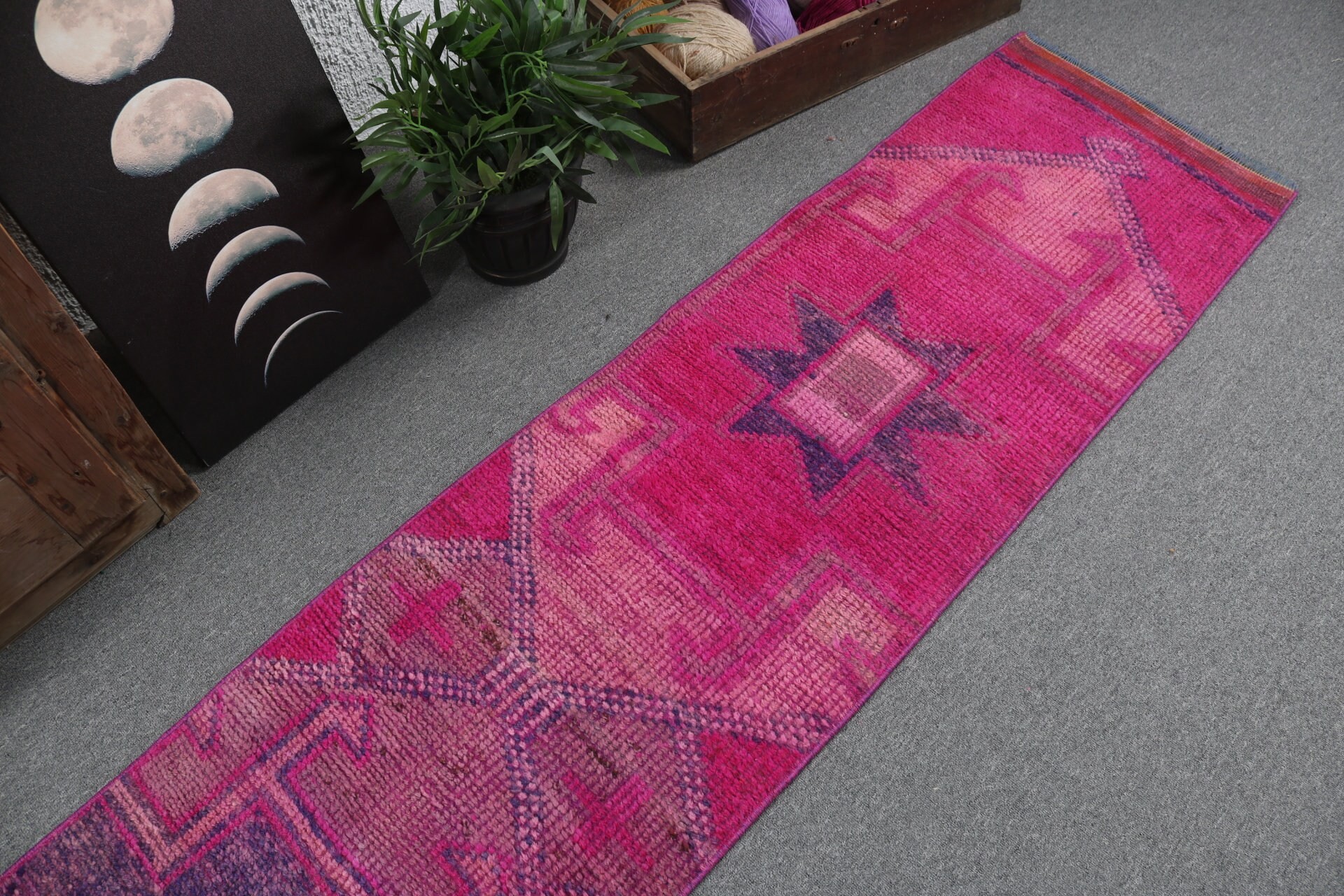 Geometric Rugs, 1.8x10.6 ft Runner Rugs, Rugs for Kitchen, Hallway Rugs, Vintage Rugs, Floor Rug, Turkish Rugs, Pink Bedroom Rugs