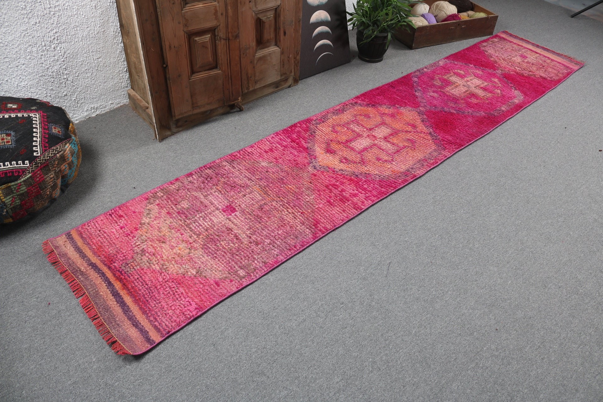 Stair Rugs, Turkish Rug, Floor Rug, Pink Kitchen Rug, Cool Rugs, Oushak Rugs, 2.1x10.5 ft Runner Rug, Vintage Rugs, Long Runner Rugs