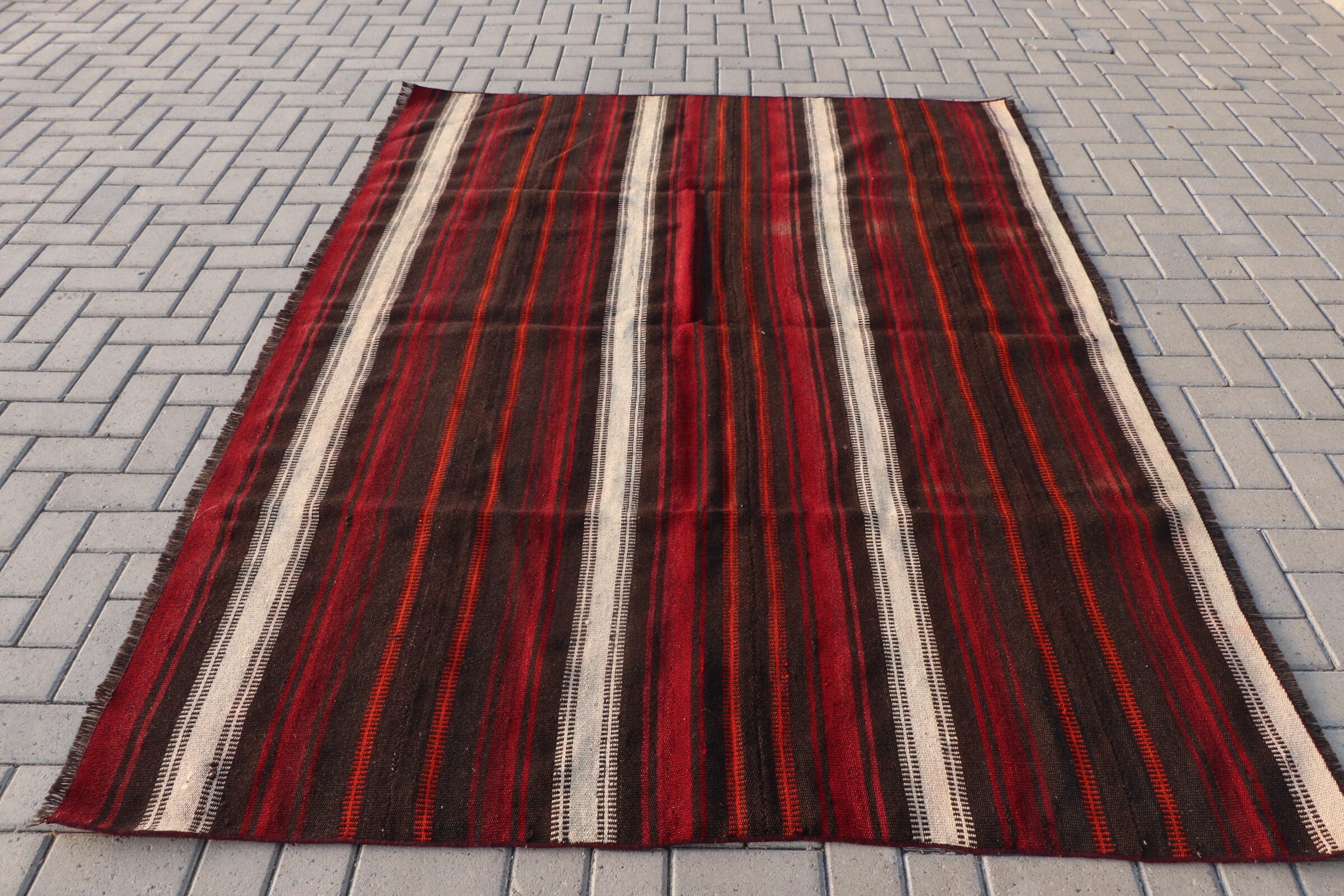 Brown Cool Rug, Bedroom Rug, Turkish Rug, Kilim, 8x5.8 ft Large Rugs, Dorm Rugs, Vintage Rug, Dining Room Rug, Anatolian Rug