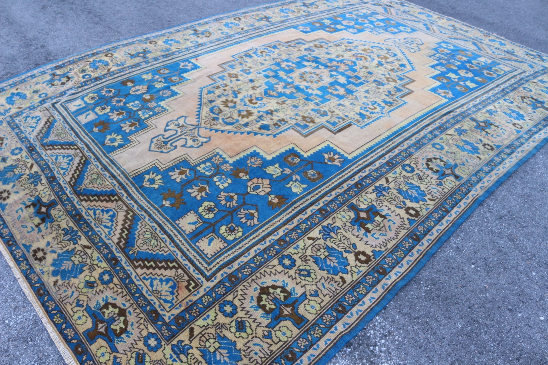 Blue Floor Rug, 7.6x11.7 ft Oversize Rug, Turkish Rug, Living Room Rug, Custom Rug, Anatolian Rugs, Salon Rug, Vintage Rug