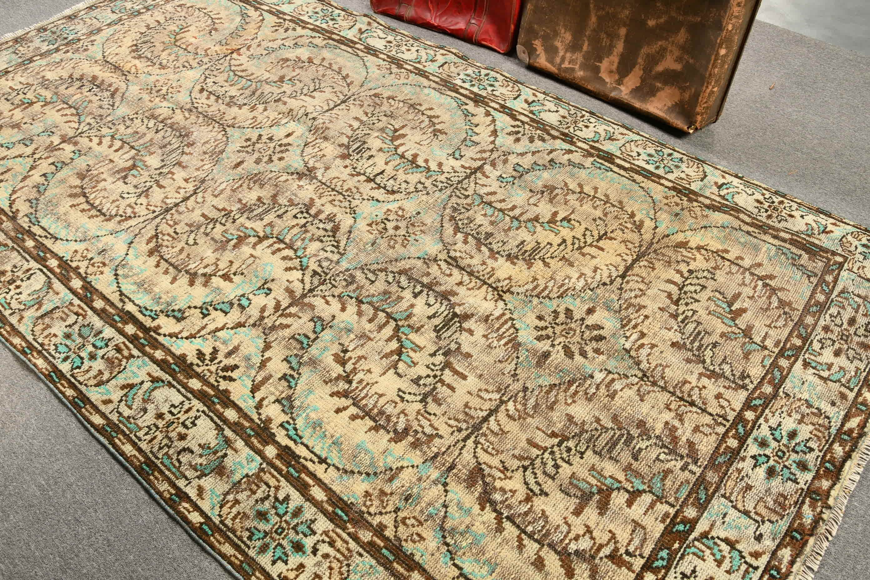 Vintage Halılar, Oturma Odası Halıları, Türk Halıları, Yatak Odası Halısı, Yün Halısı, Yemek Odası Halısı, 5.7x9.9 ft Büyük Halı, Kahverengi Fas Halısı