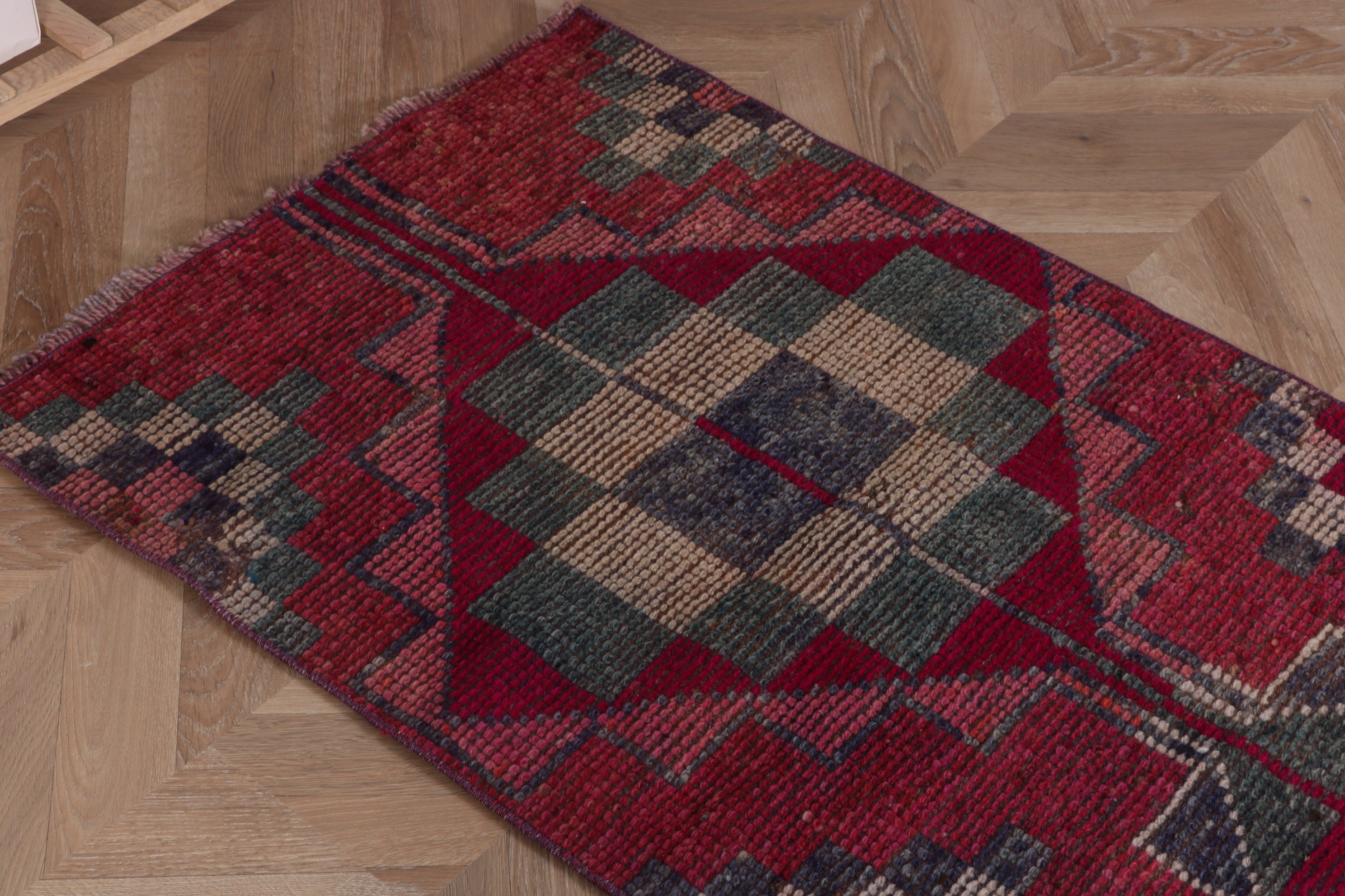 Yün Halı, Anadolu Halıları, Etnik Halılar, Vintage Halılar, Türk Halıları, Merdiven Halısı, 2.3x8.1 ft Runner Halısı, Pembe Geometrik Halılar, Uzun Runner Halısı