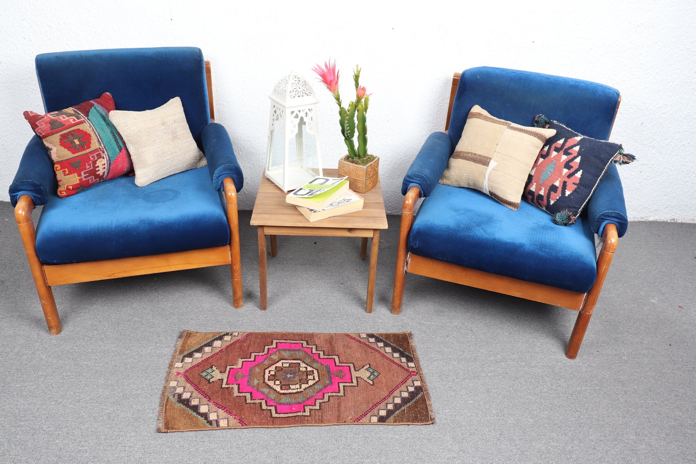 Kitchen Rugs, Vintage Rug, Turkish Rug, Brown Floor Rug, Bedroom Rugs, 1.4x2.7 ft Small Rug, Rugs for Entry, Cool Rugs