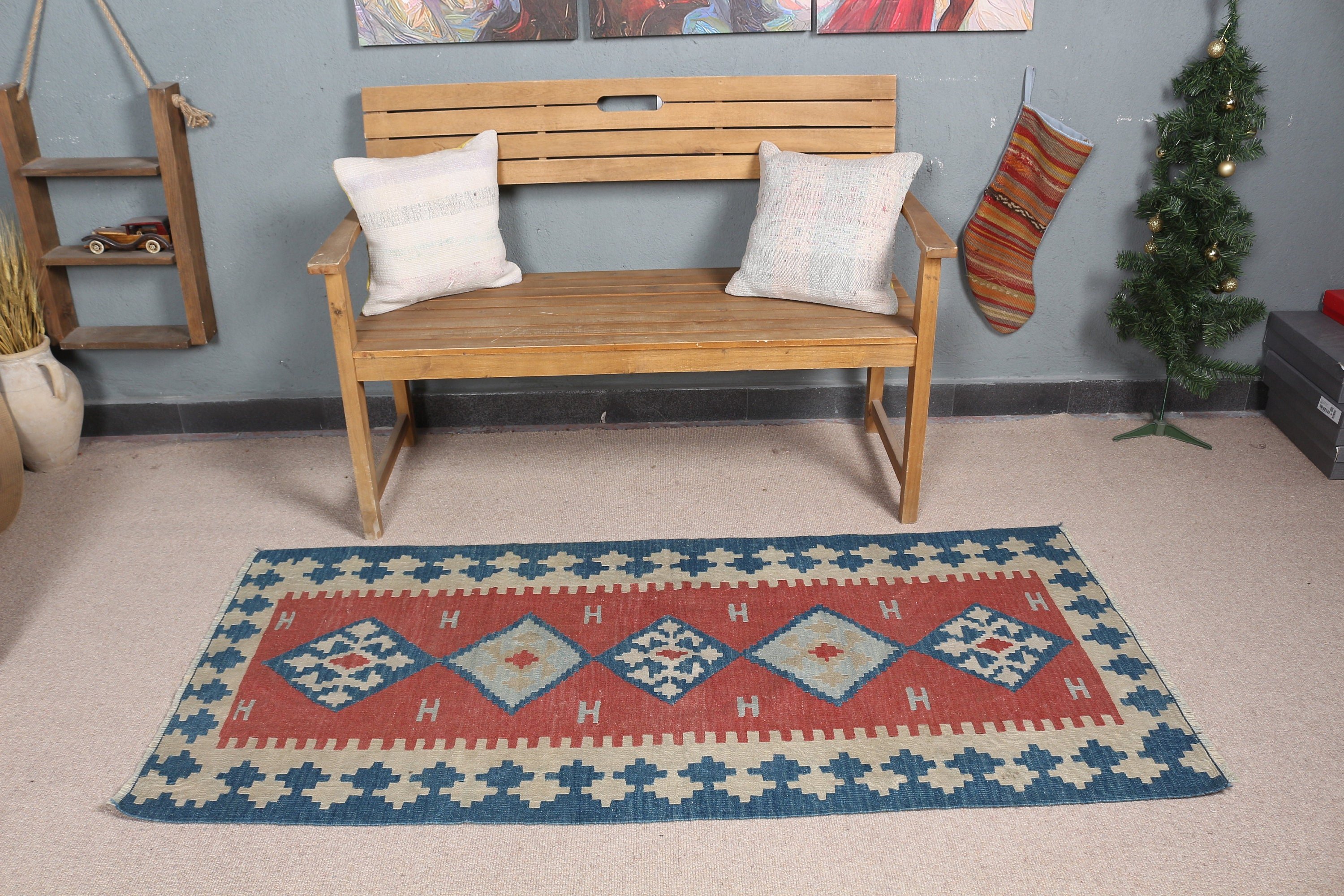 2.7x5.8 ft Aksan Halıları, Giriş Halısı, Parlak Halı, Vintage Halı, Türk Halısı, Kırmızı Oushak Halısı, Anadolu Halısı, Kilim, Çocuk Halıları