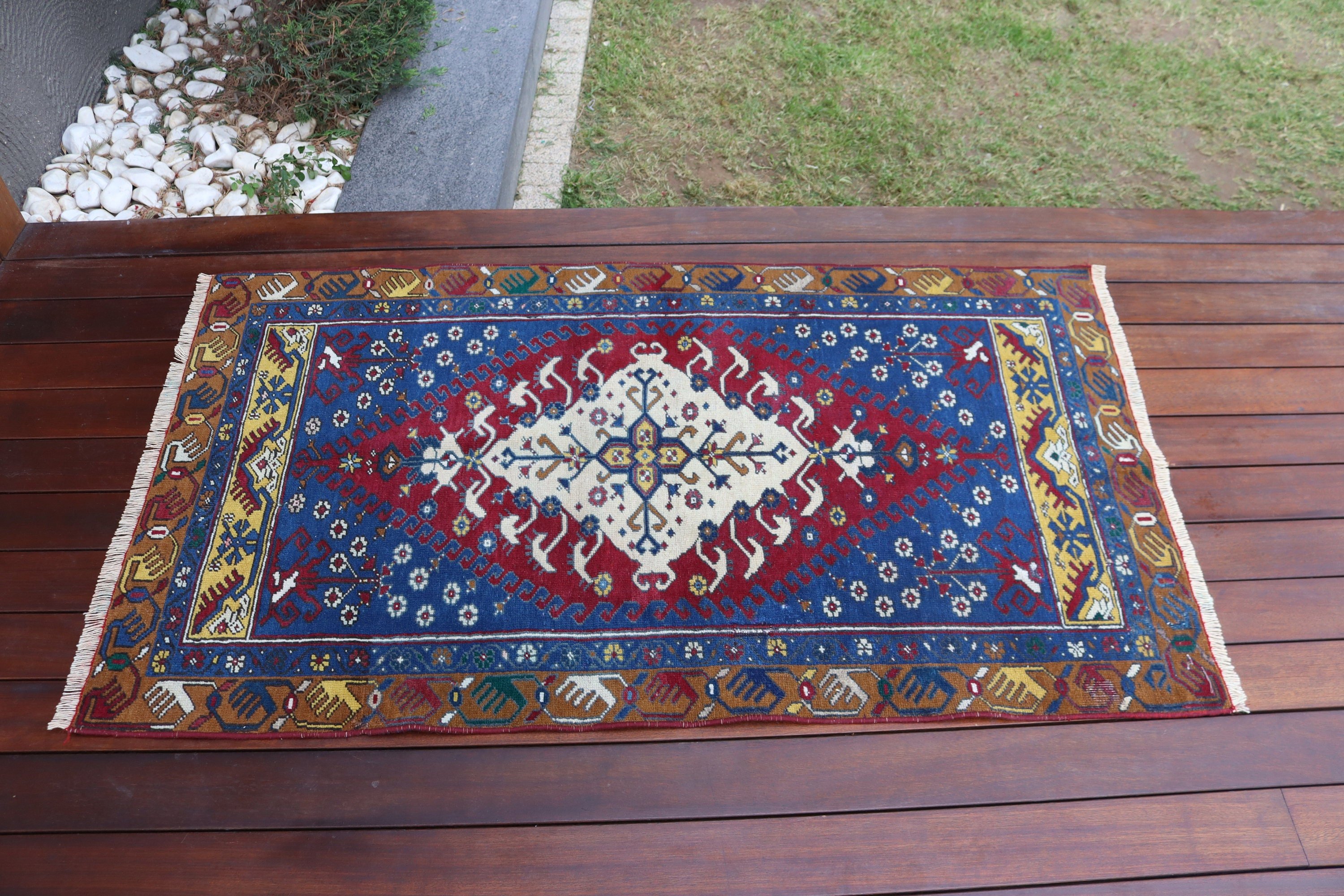 Banyo Halıları, Mavi Oushak Halıları, Yatak Odası Halısı, Türk Halıları, Küçük Boho Halıları, Nötr Halı, Vintage Halı, 2,6x4,6 ft Küçük Halılar, Mutfak Halısı