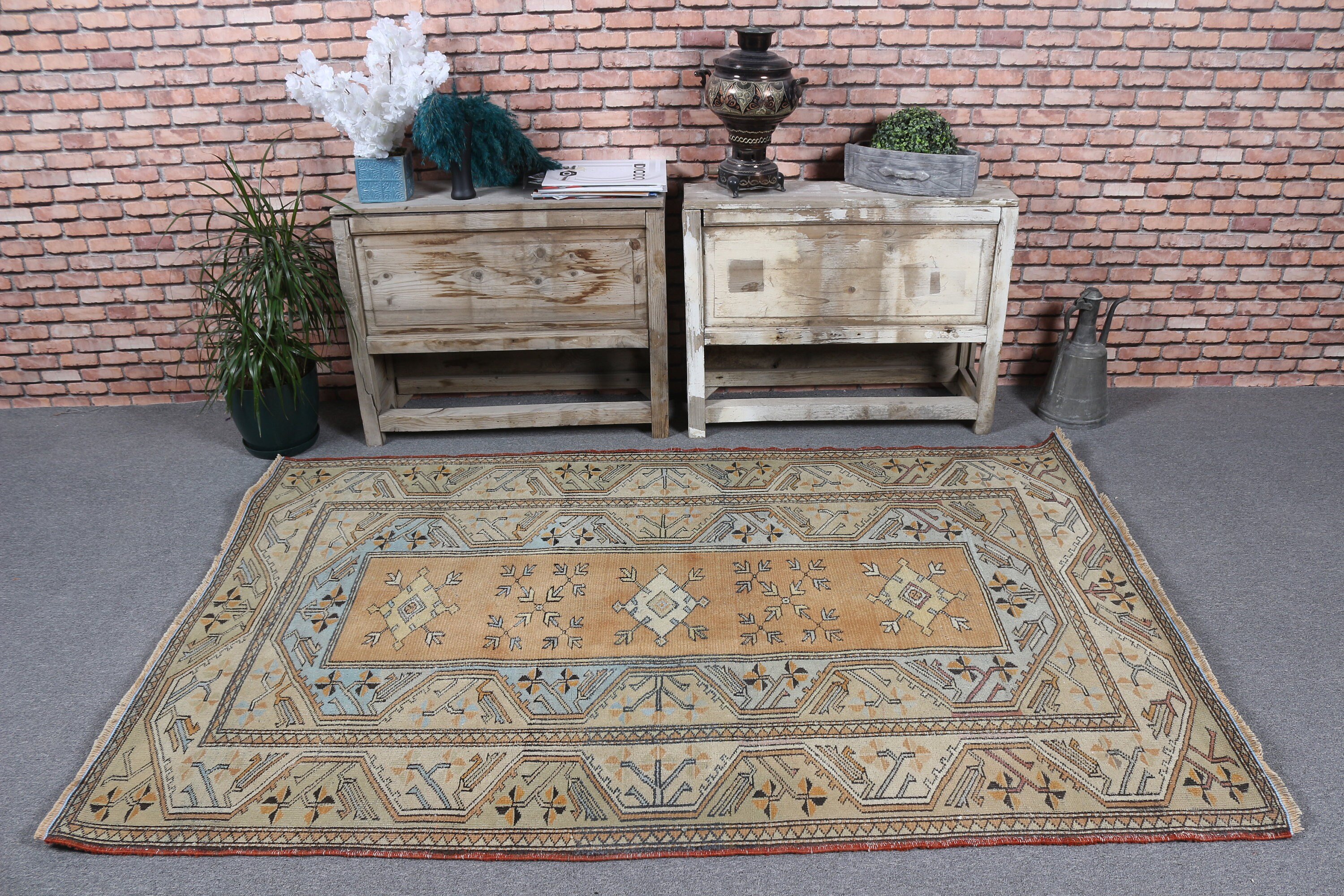 Vintage Halı, Oturma Odası Halısı, Soğuk Halı, Yemek Odası Halısı, Turuncu Mutfak Halıları, 4.2x6.5 ft Alan Halıları, Boho Halıları, Türk Halısı