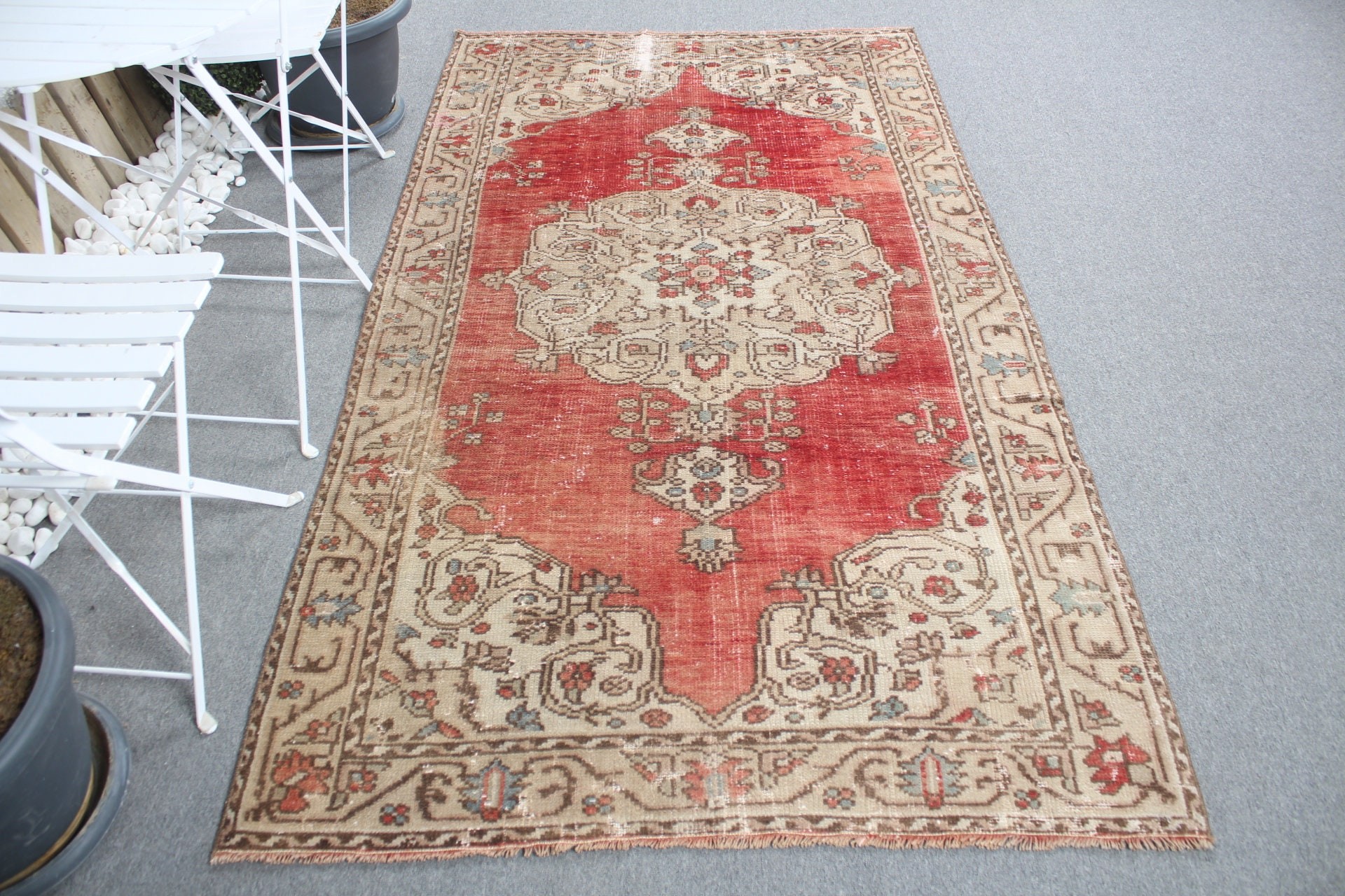 Retro Halılar, Oryantal Halı, Yemek Odası Halıları, Yer Halıları, Türk Halısı, Yemek Odası Halısı, 4.2x7.2 ft Alan Halıları, Kırmızı Yün Halılar, Vintage Halı