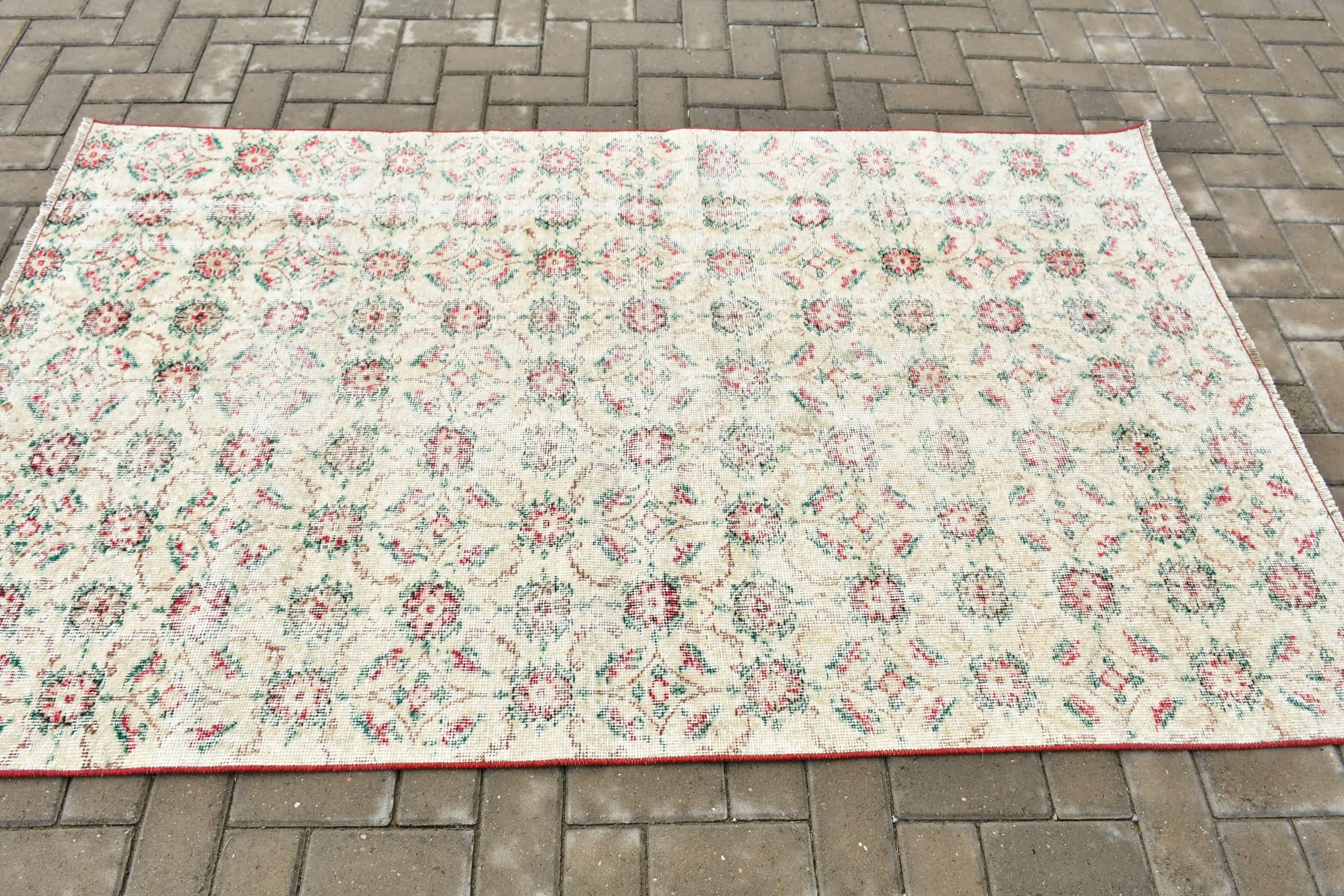 Vintage Halı, Antika Halı, 4.2x7 ft Alan Halısı, Yemek Odası Halısı, Ev Dekor Halısı, Zemin Halıları, Türk Halısı, Bej Soğuk Halılar, İç Mekan Halısı