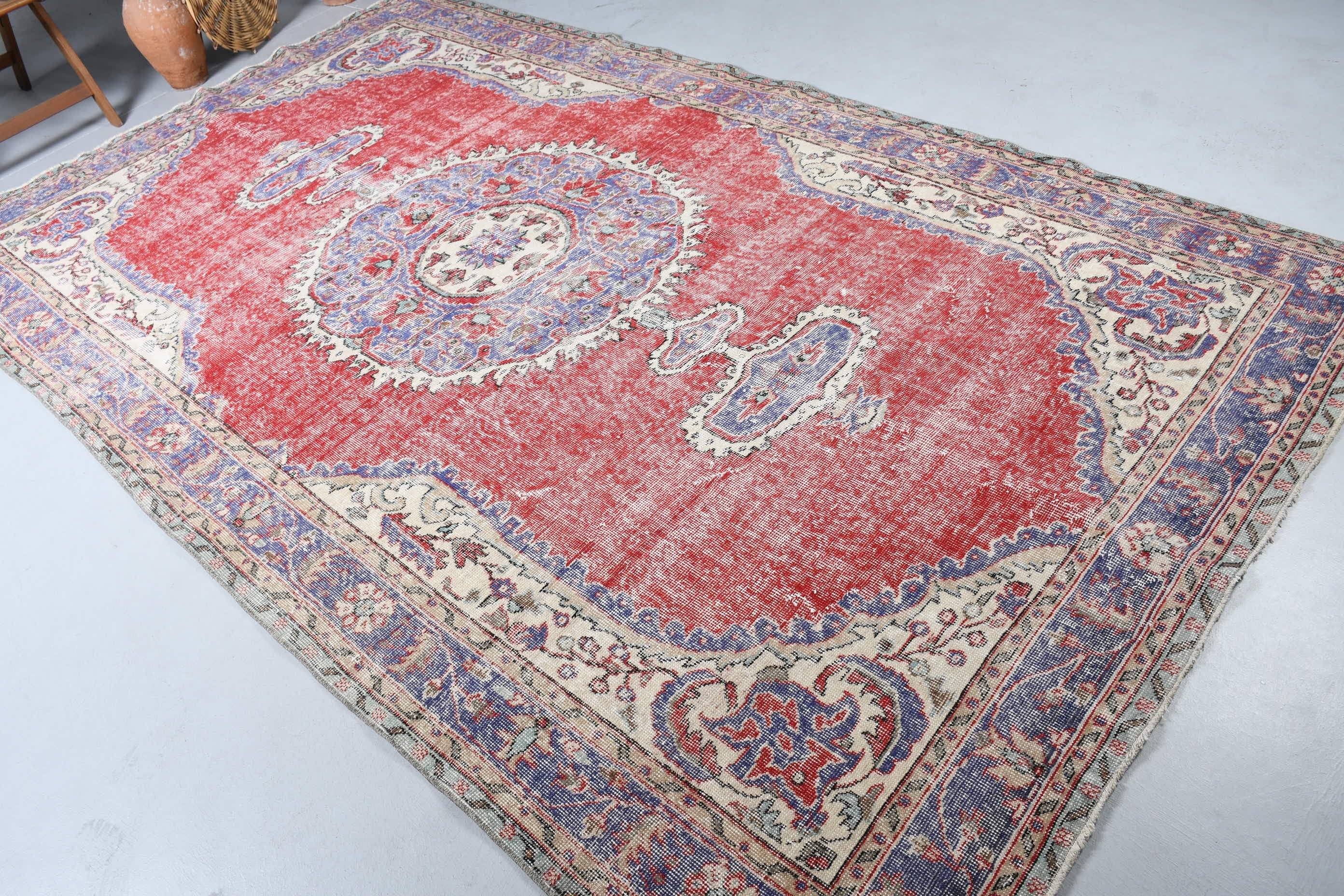 Bedroom Rug, 6.2x10.7 ft Large Rugs, Turkish Rugs, Kitchen Rugs, Rugs for Bedroom, Vintage Rug, Red Home Decor Rug, Living Room Rug