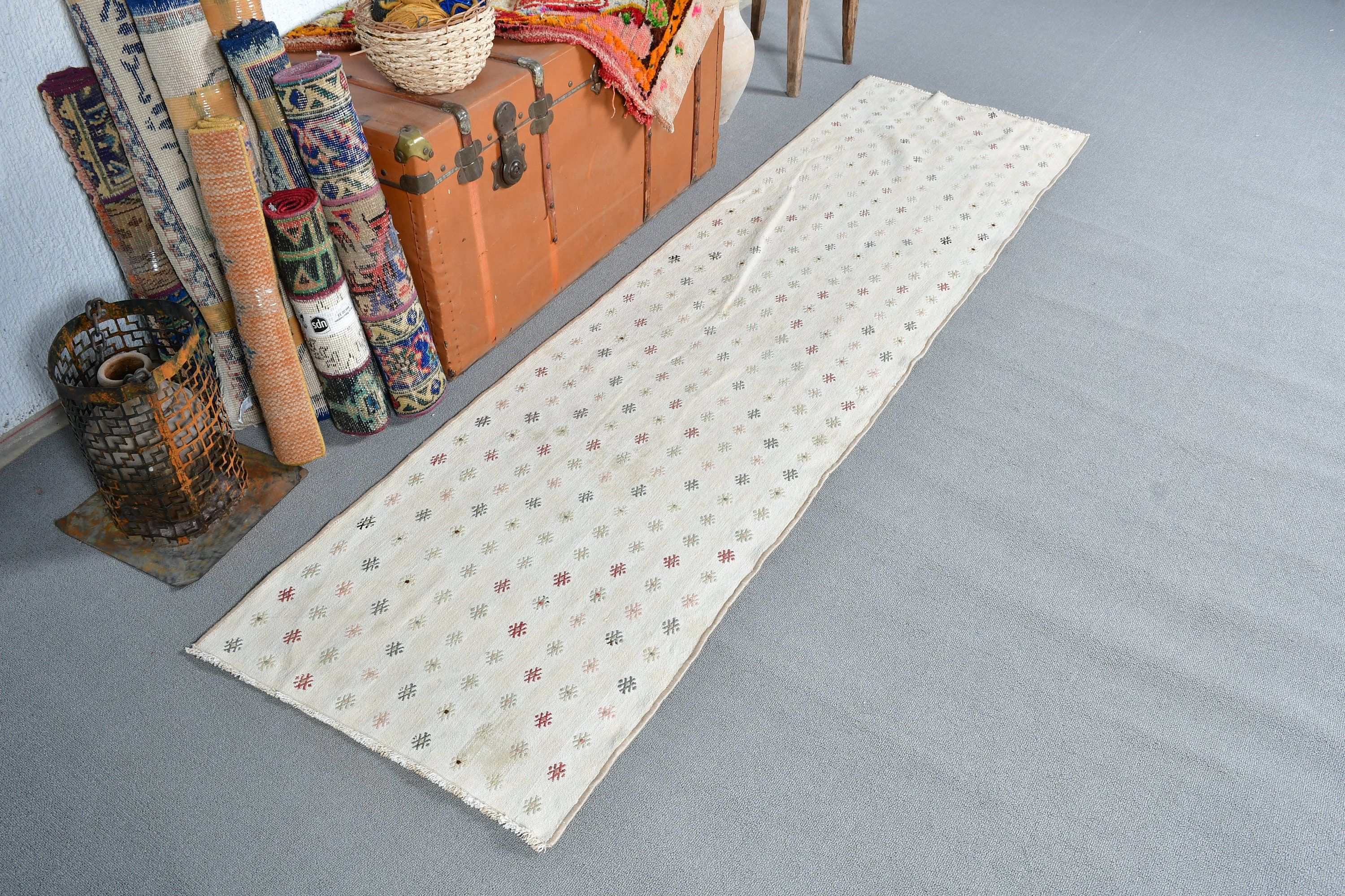 Turkish Rugs, Kitchen Rug, Outdoor Rug, White Oriental Rug, Vintage Rugs, Boho Rug, Rugs for Hallway, 2.1x7.6 ft Runner Rug, Cool Rug