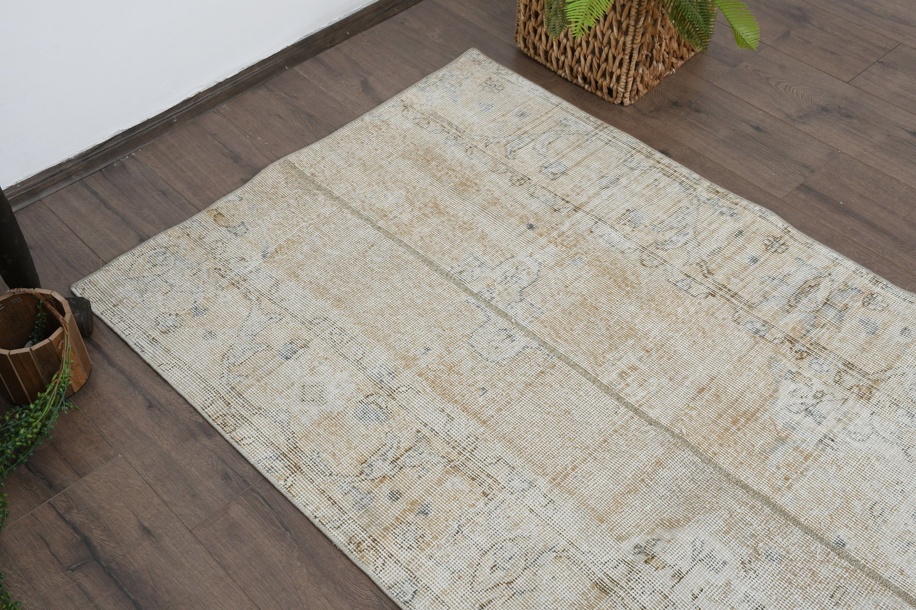 Beige Oriental Rug, Vintage Rug, 3.2x5.2 ft Accent Rug, Oushak Rug, Turkish Rug, Kitchen Rug, Bedroom Rugs, Rugs for Bedroom