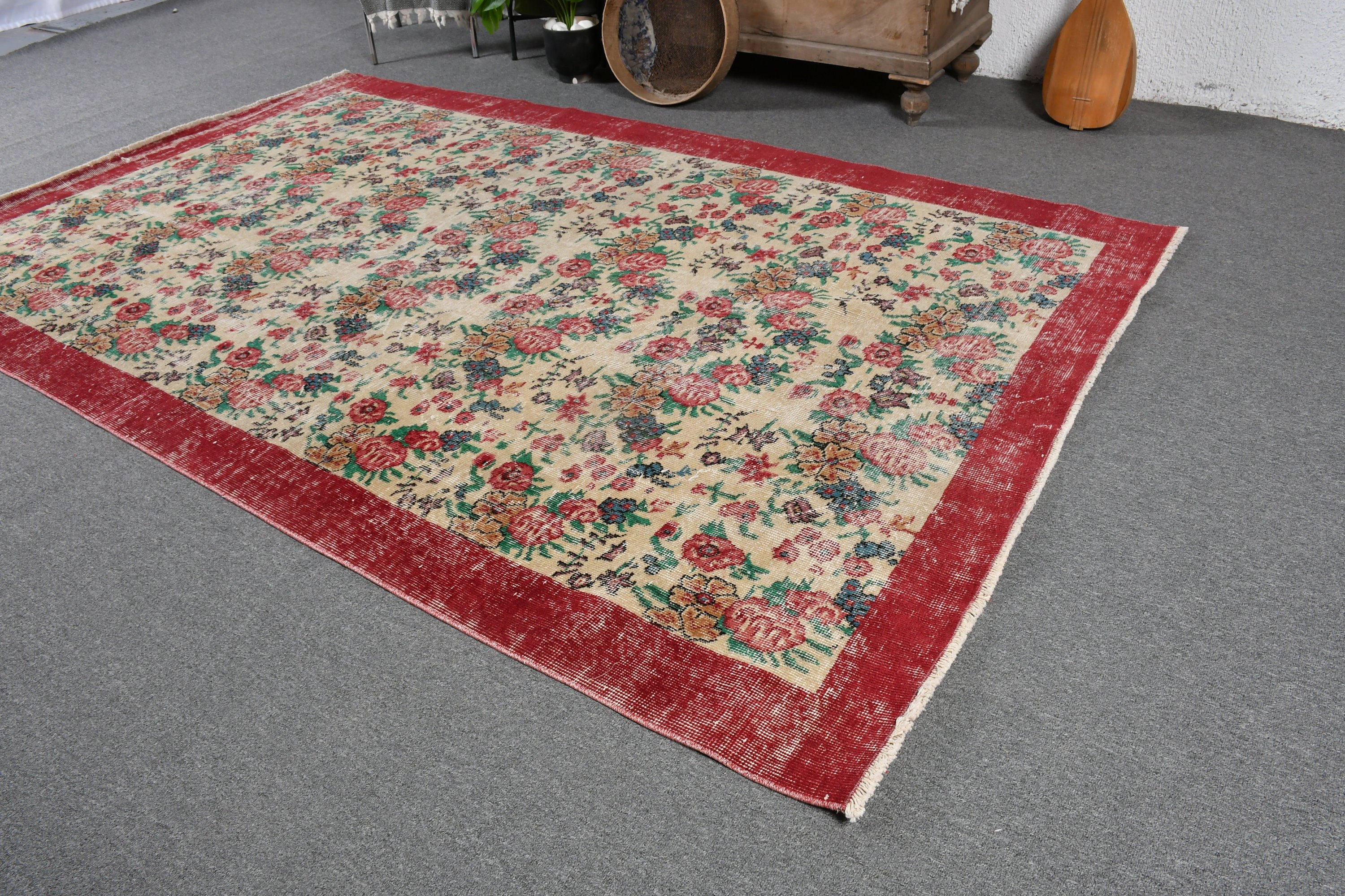 Turkish Rug, Pale Rugs, Red Kitchen Rug, Salon Rug, Home Decor Rug, Living Room Rugs, Vintage Rug, Antique Rug, 5.4x8.6 ft Large Rug