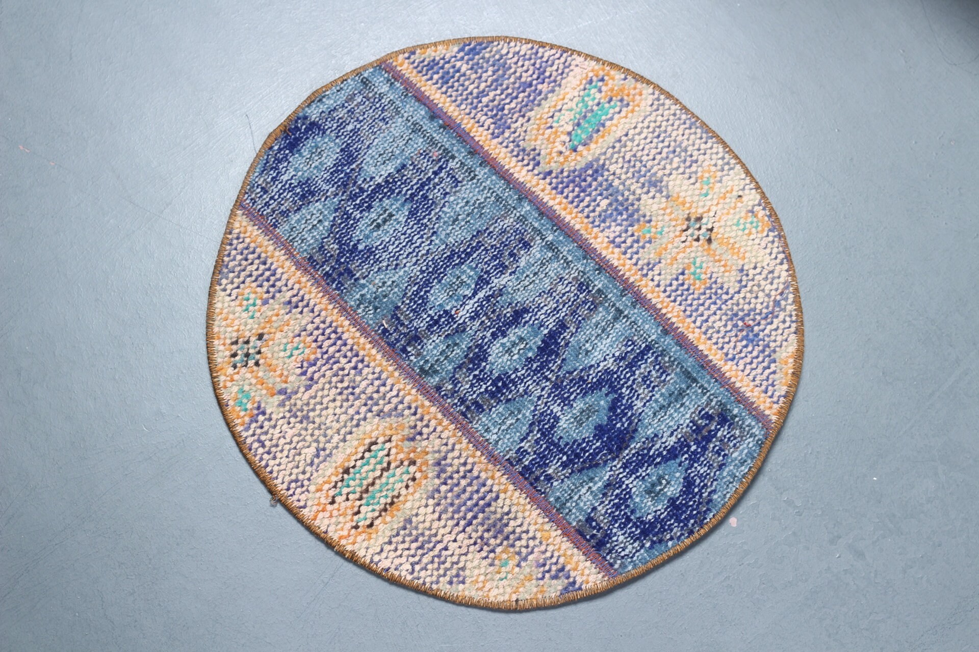 Abstract Rug, Vintage Rug, Turkish Rugs, Moroccan Rug, 1.7x1.7 ft Small Rug, Nursery Rugs, Entry Rugs, Oriental Rug, Blue Home Decor Rug