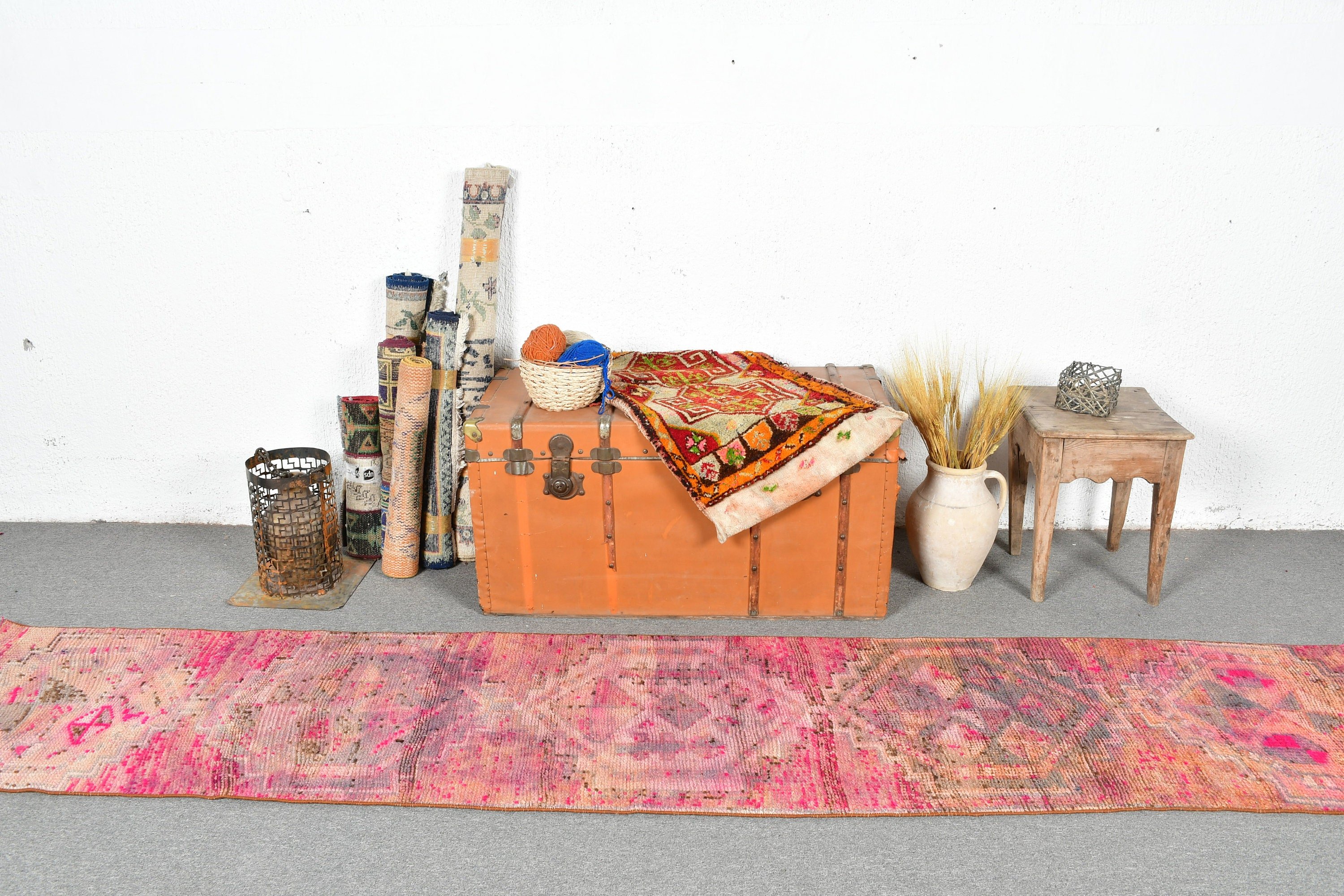 Rugs for Hallway, Floor Rug, Turkish Rug, Pink Oriental Rug, Bedroom Rugs, 2x10.2 ft Runner Rugs, Vintage Rug, Hallway Rug, Kitchen Rugs