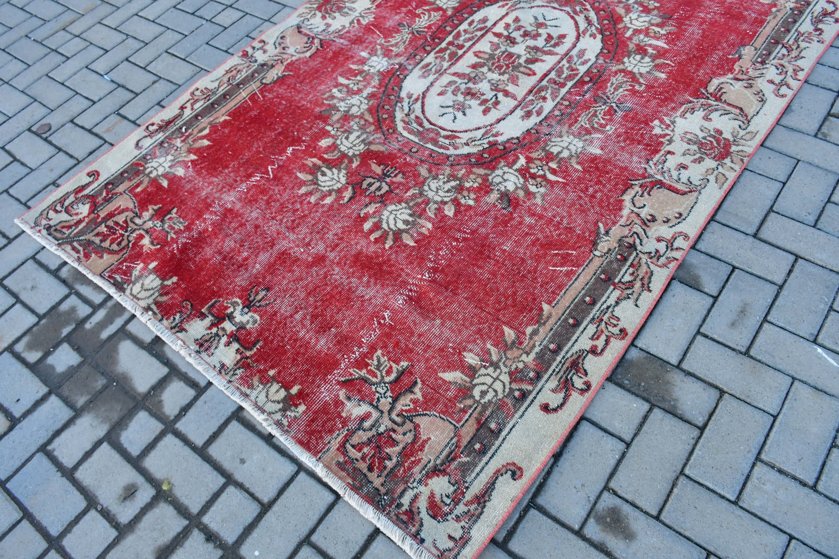 Kırmızı Oryantal Halı, Yatak Odası Halısı, Türk Halısı, Yün Halıları, Yatak Odası Halıları, 5.2x7.9 ft Büyük Halı, Vintage Halılar, Salon Halısı, Fas Halıları