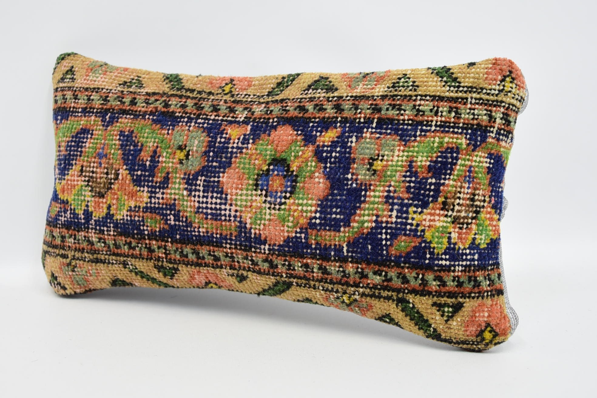 Ev Dekor Yastık, Vintage Yastık, Yastık Kılıfı, Kilim Yastık, 8"x16" Mavi Yastık Şemsi, Anadolu Yastık Kılıfı, Antika Yastıklar