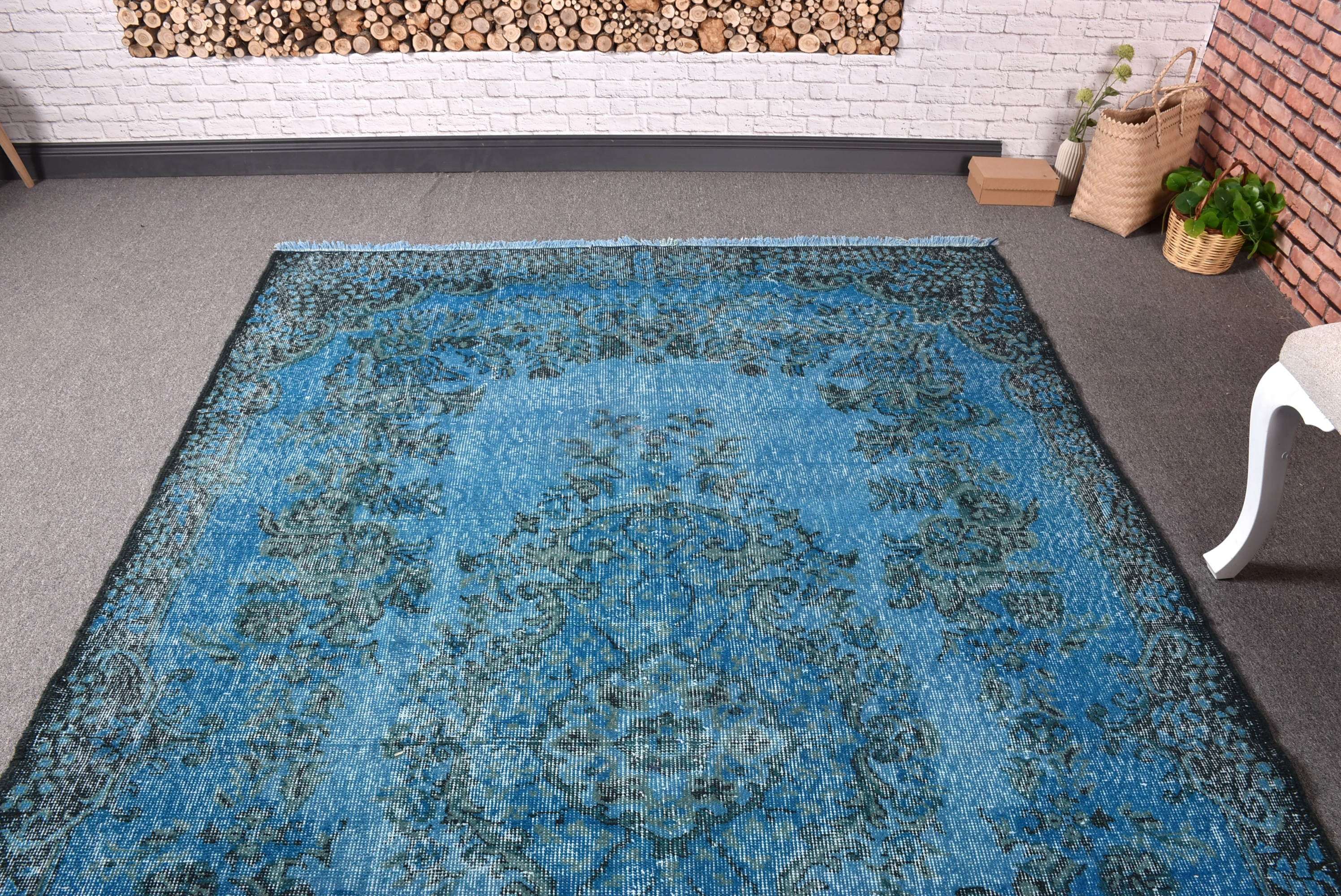 Blue Home Decor Rugs, Antique Rug, Boho Rugs, Vintage Rug, Salon Rugs, Large Vintage Rug, 5.7x9.2 ft Large Rug, Turkish Rug, Geometric Rugs