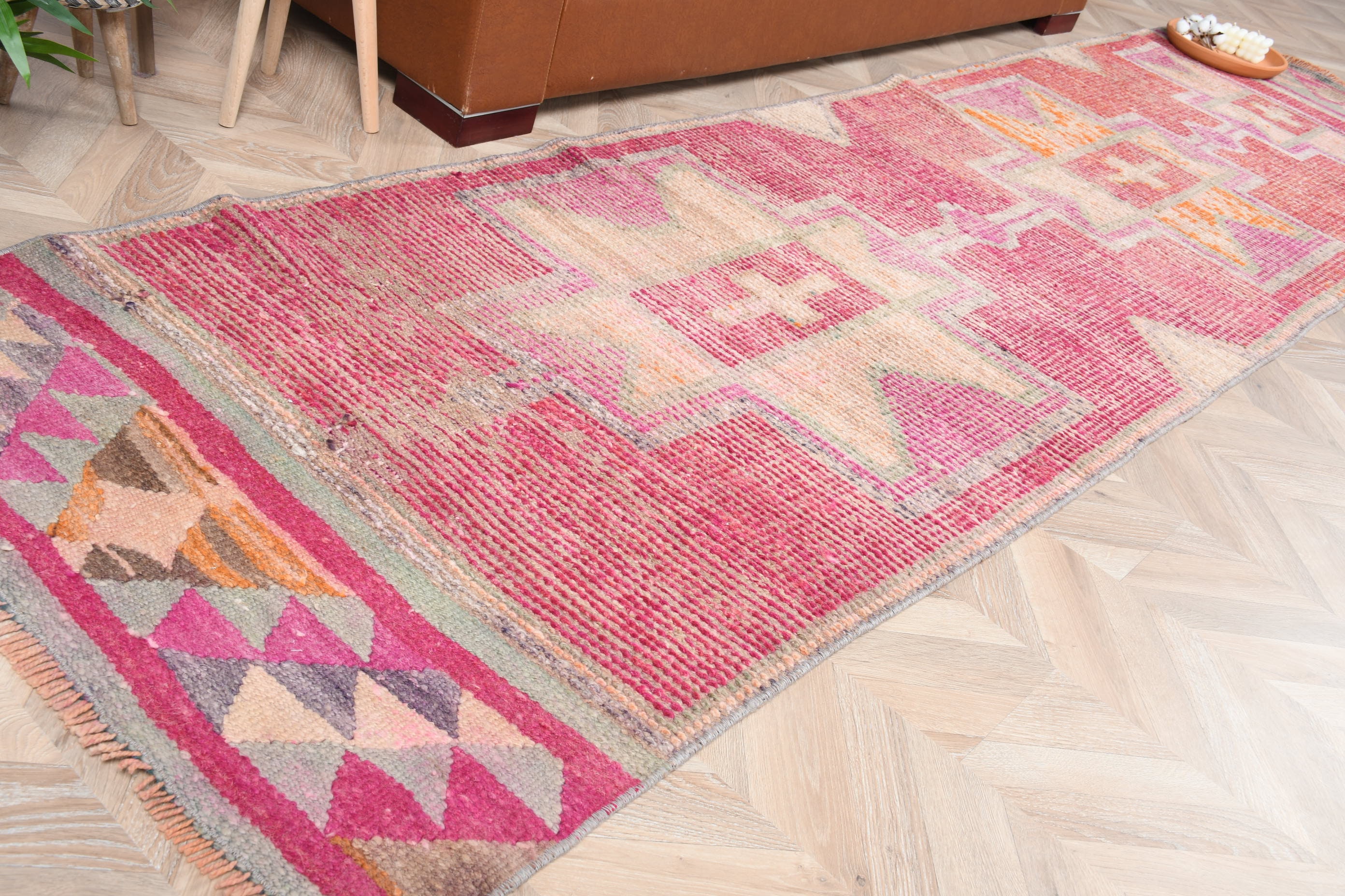 Pink Oriental Rug, Turkish Rug, Home Decor Rug, 2.9x11.3 ft Runner Rug, Vintage Rug, Corridor Rugs, Turkey Rug, Hallway Rug, Anatolian Rugs