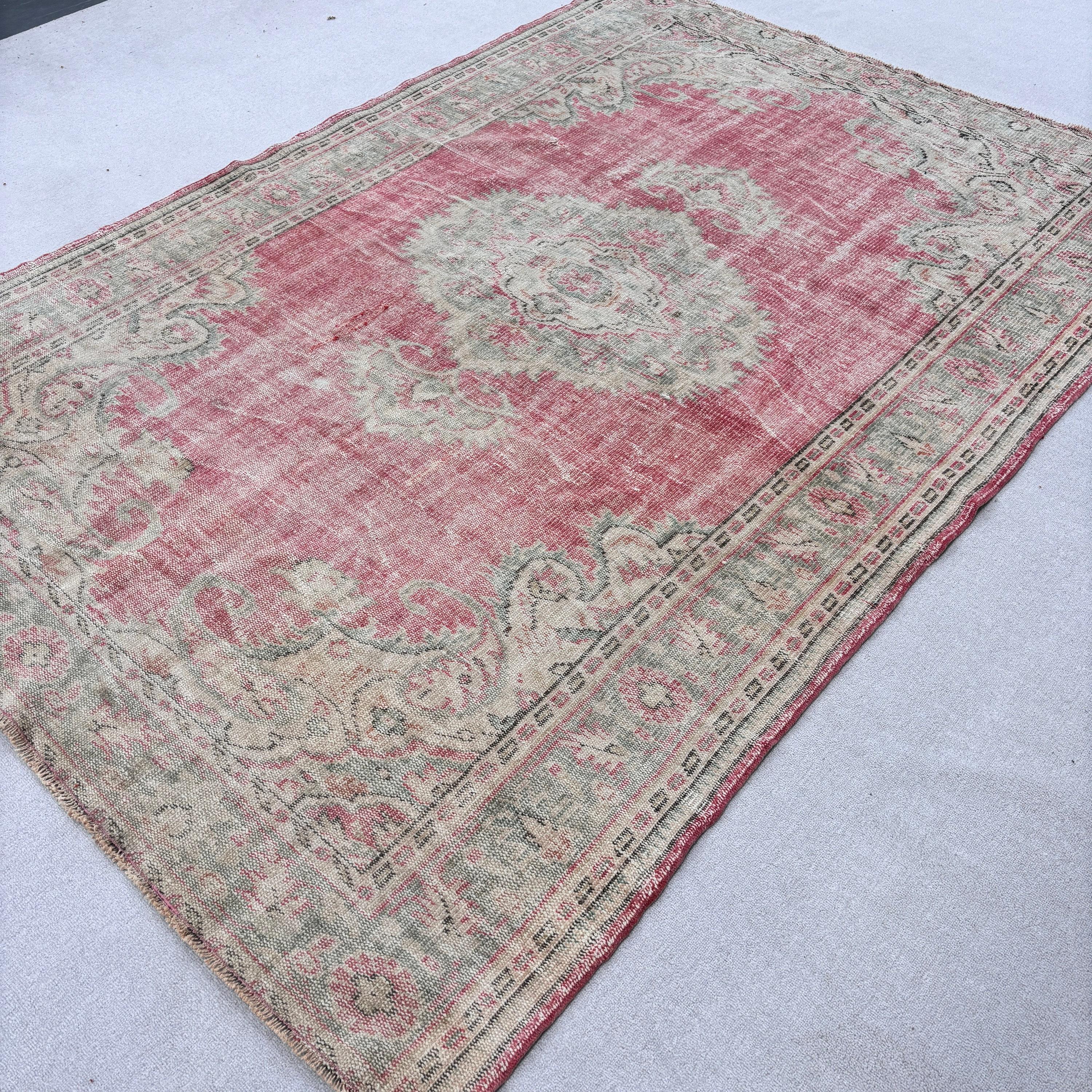 Turkish Rug, Bedroom Rugs, Rugs for Bedroom, Vintage Rugs, Oriental Rug, Large Boho Rug, 6x8.8 ft Large Rug, Pink Floor Rugs, Oushak Rug