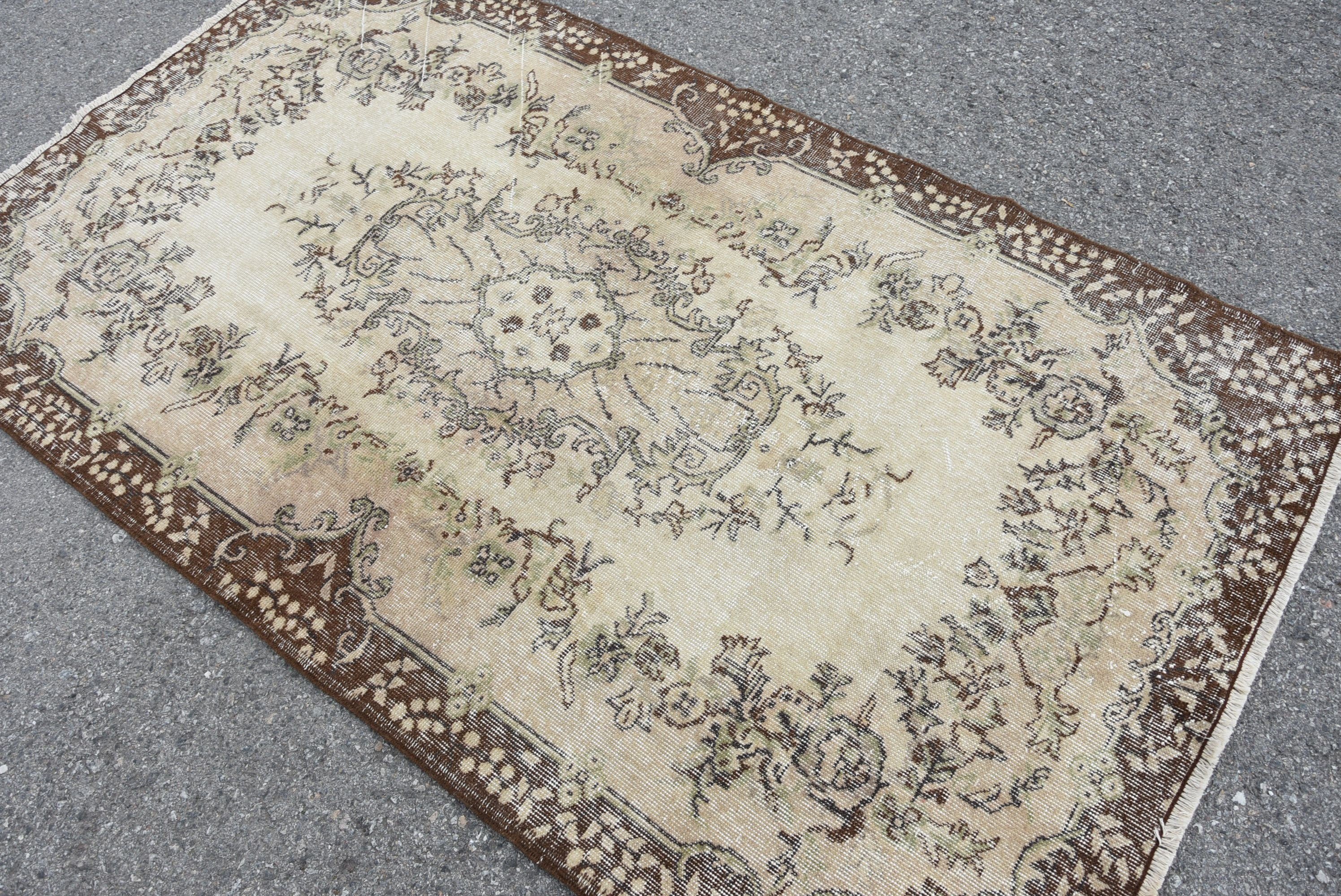 Nomadic Rug, 3.8x6.6 ft Area Rug, Turkish Rugs, Dining Room Rug, Kitchen Rugs, Beige Antique Rug, Vintage Rugs, Oushak Rug