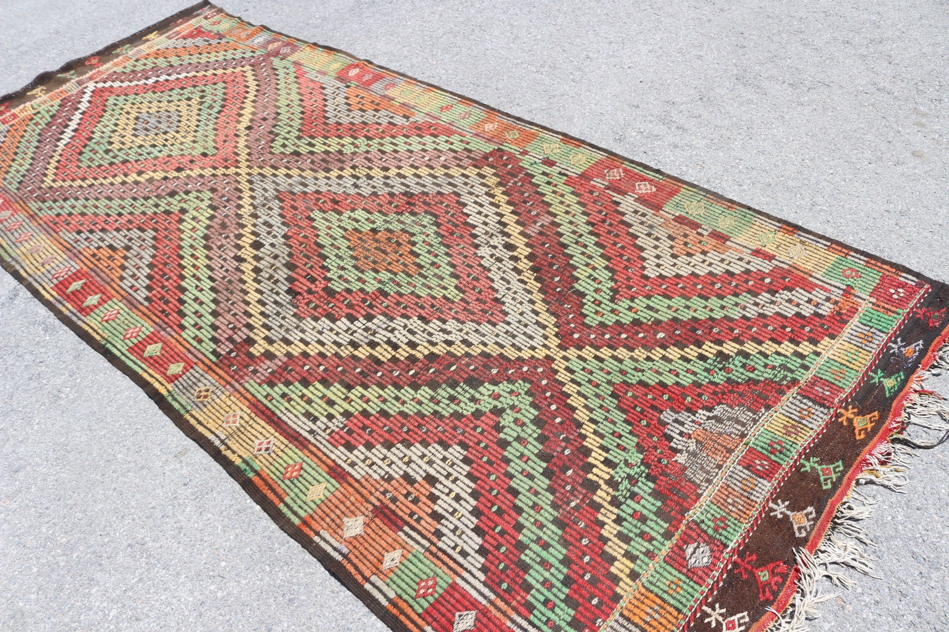 4.7x11.3 ft Large Rug, Brown Kitchen Rug, Kilim, Bedroom Rugs, Turkish Rugs, Moroccan Rugs, Vintage Rugs, Dining Room Rug, Oriental Rug