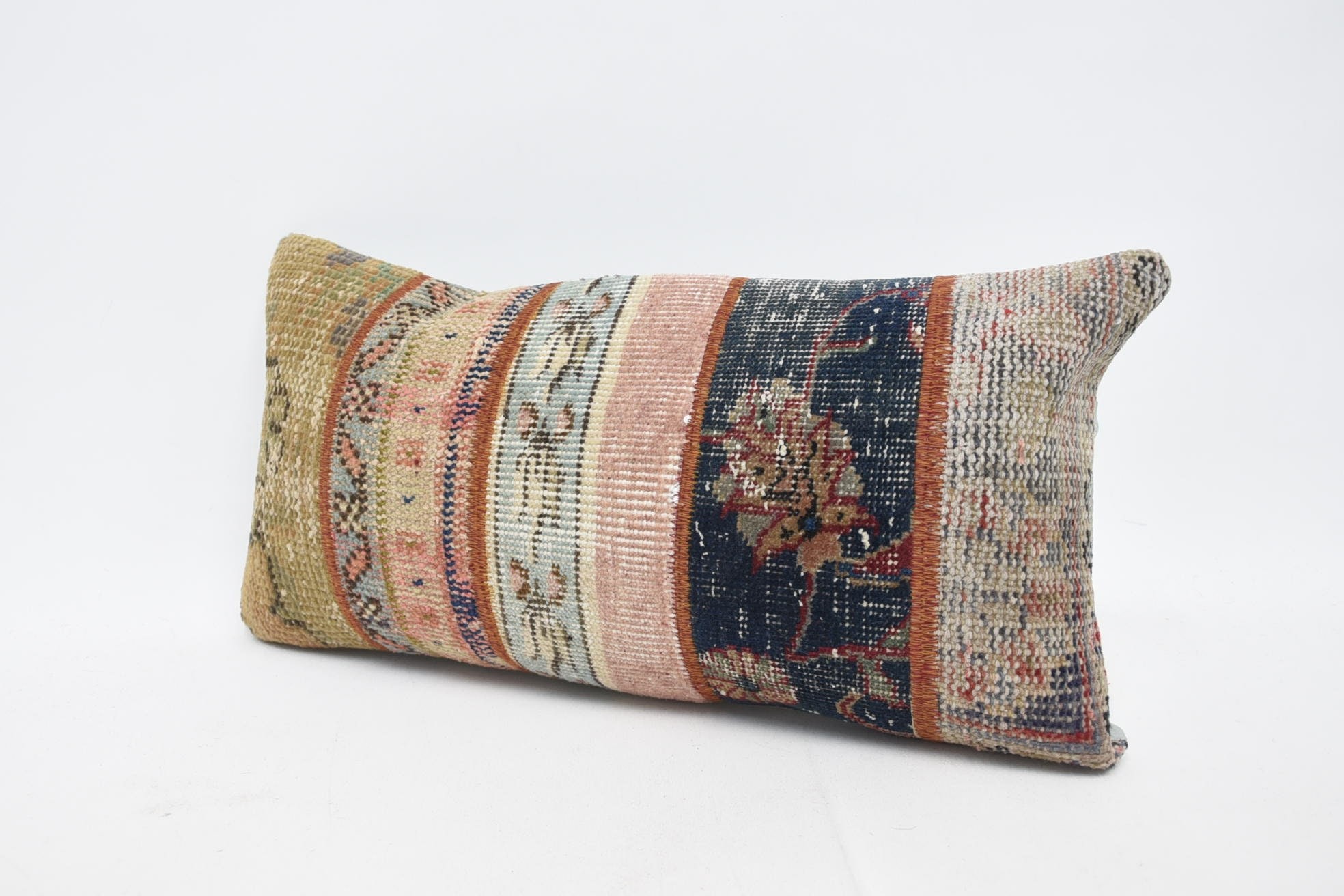 Antique Pillows, Kilim Pillow, Bohemian Cushion Cushion Case, Vintage Kilim Throw Pillow, 12"x24" Beige Pillow, Bed Pillow Case