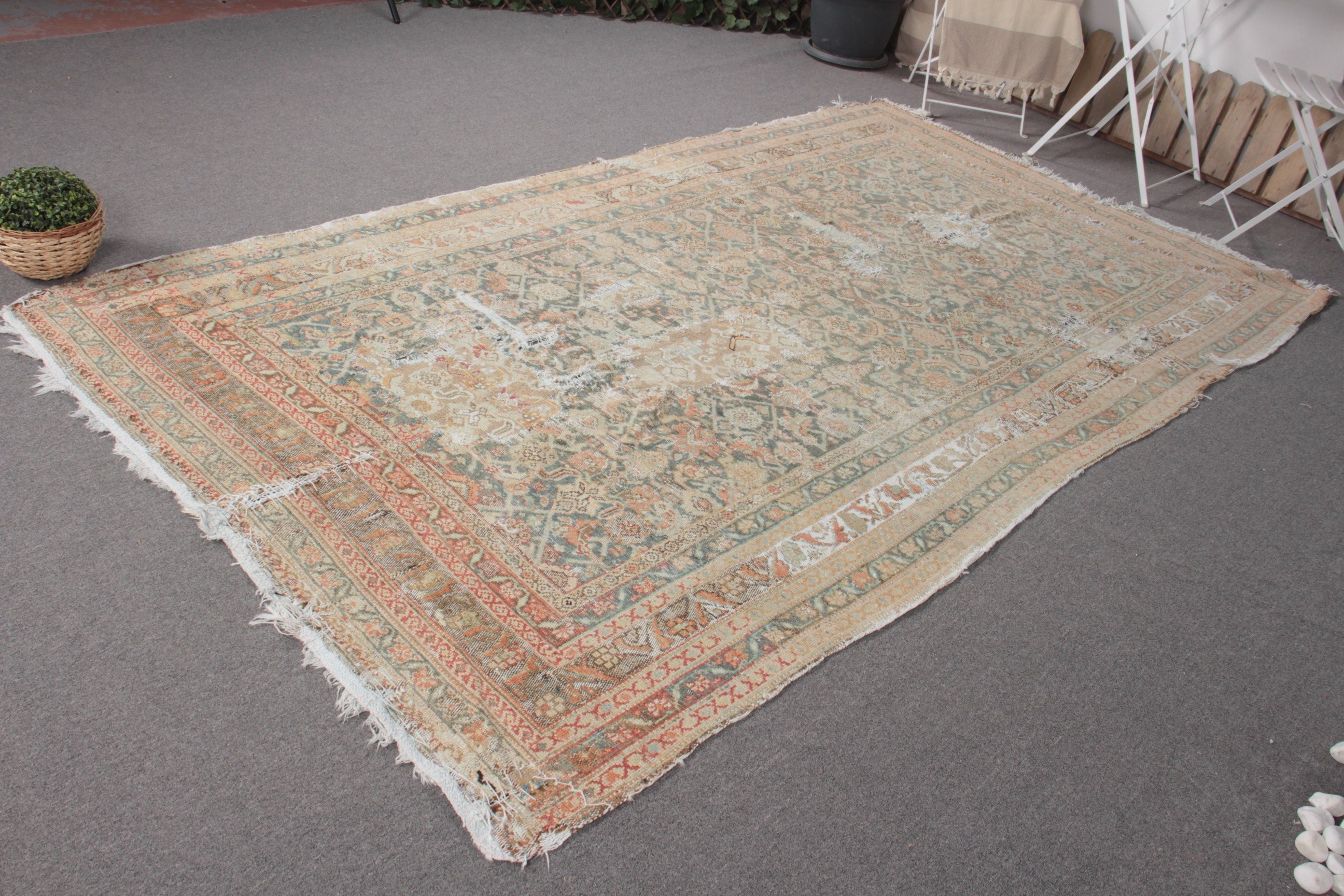 Yatak Odası Halısı, Vintage Halı, Bej 5.4x9.5 ft Büyük Halı, Yemek Odası Halısı, Yün Halı, Yatak Odası Halıları, Türk Halısı