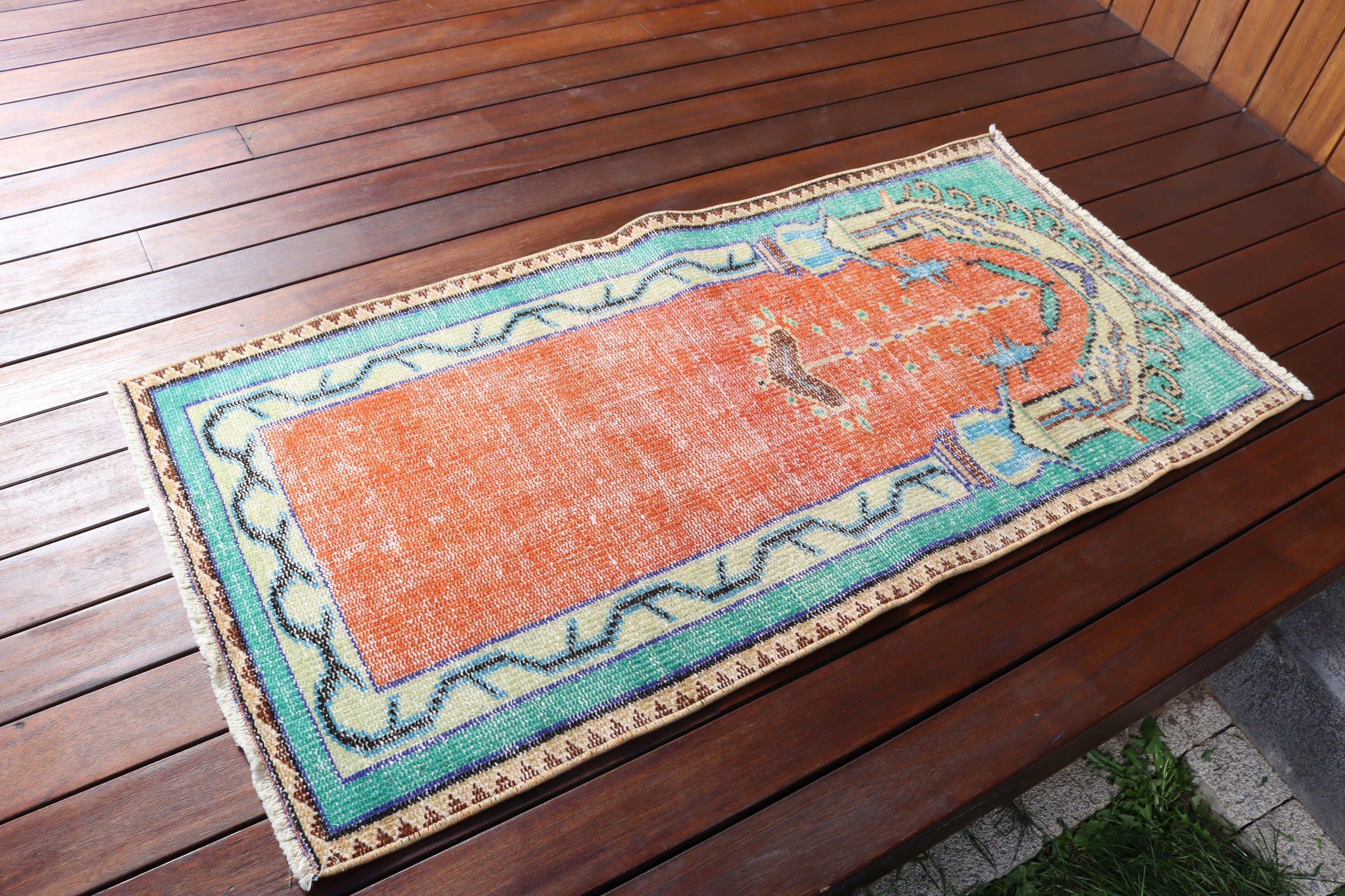 2.1x4.4 ft Small Rug, Orange Bedroom Rug, Vintage Rugs, Bath Rug, Boho Rugs, Handwoven Rug, Rugs for Nursery, Door Mat Rug, Turkish Rug