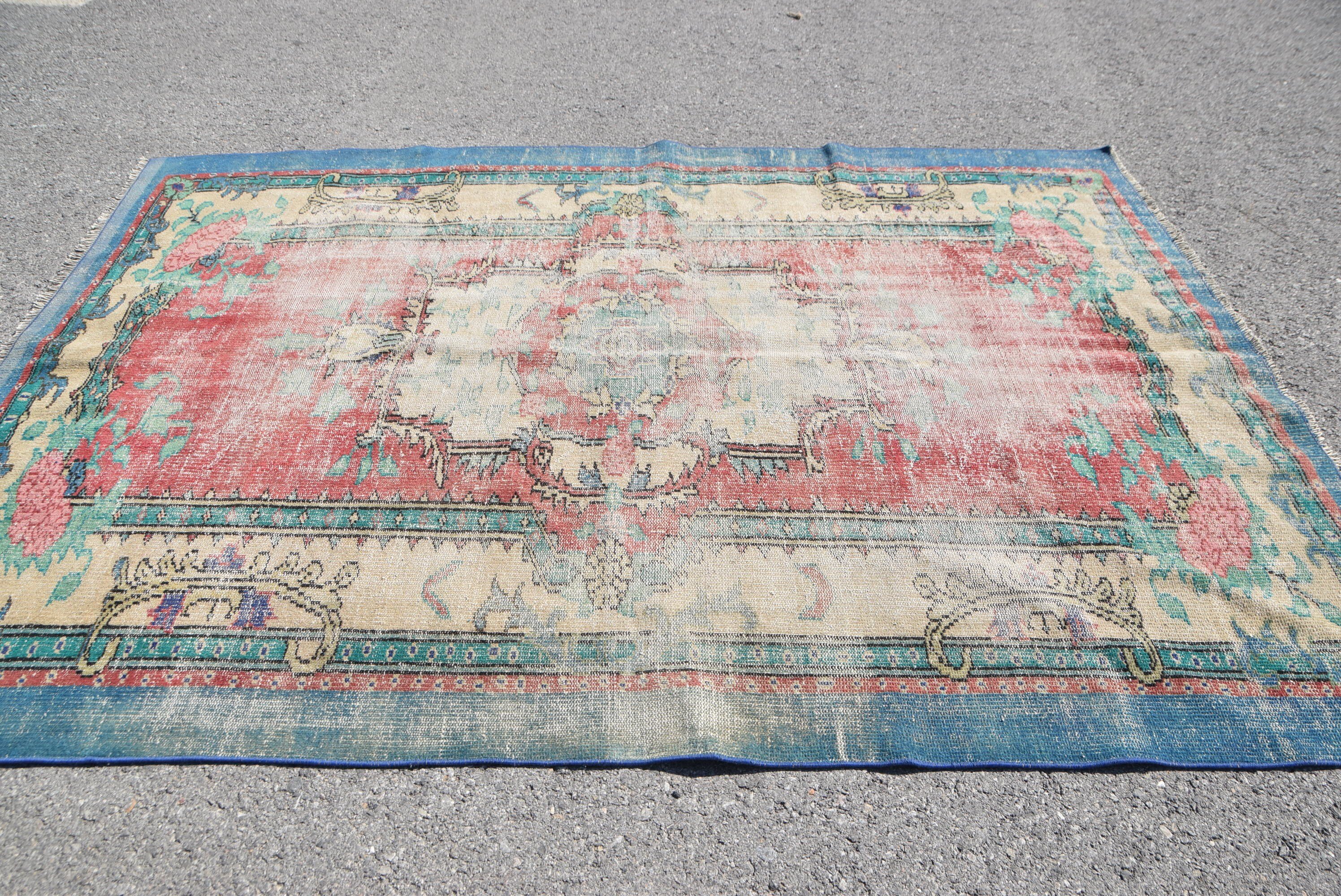 Salon Halıları, Vintage Halı, Anadolu Halısı, Yemek Odası Halısı, Eskitilmiş Halı, 6.3x8.8 ft Büyük Halı, Ev Dekor Halısı, Kırmızı Yatak Odası Halısı, Türk Halısı