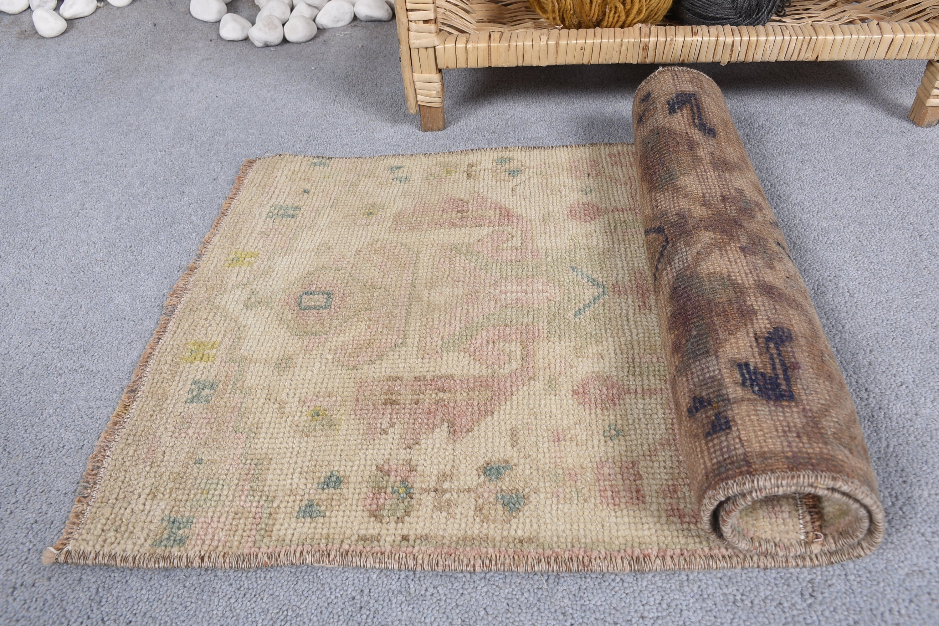 Rugs for Nursery, Oushak Rugs, Nursery Rug, Vintage Rug, 1.3x2.7 ft Small Rugs, Turkish Rugs, Beige Floor Rug, Antique Rugs, Bathroom Rug